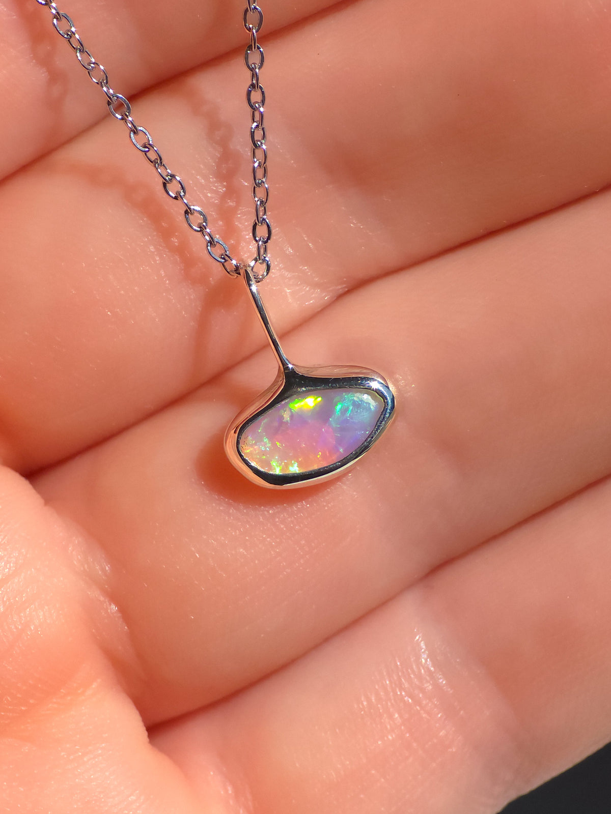 MERVEILLE | Solid Crystal Coober Pedy Opal Pendant, Australian Opal Necklace, 925 Silver, 0.85 carats