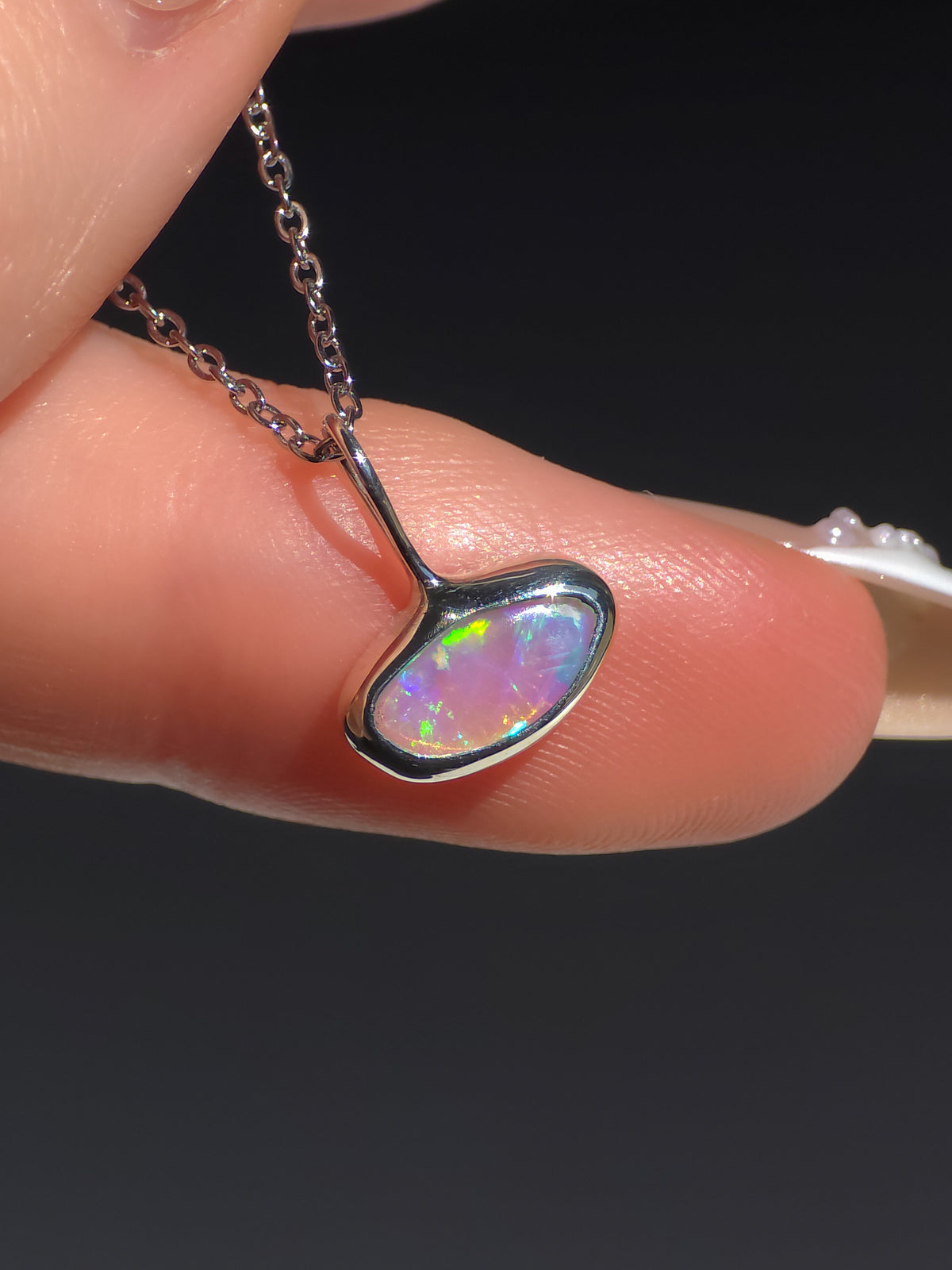 MERVEILLE | Solid Crystal Coober Pedy Opal Pendant, Australian Opal Necklace, 925 Silver, 0.85 carats