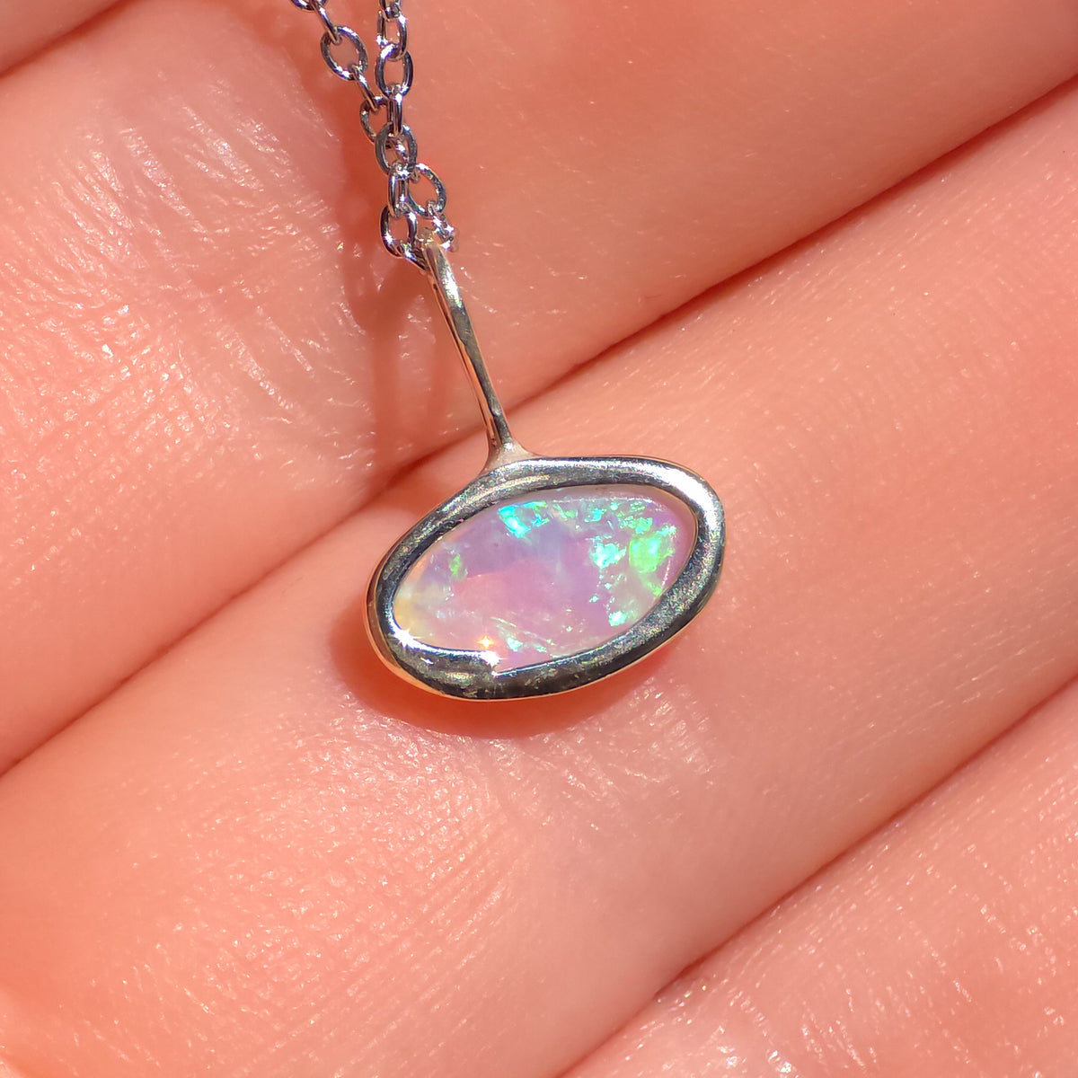 MERVEILLE | Solid Crystal Coober Pedy Opal Pendant, Australian Opal Necklace, 925 Silver, 0.85 carats