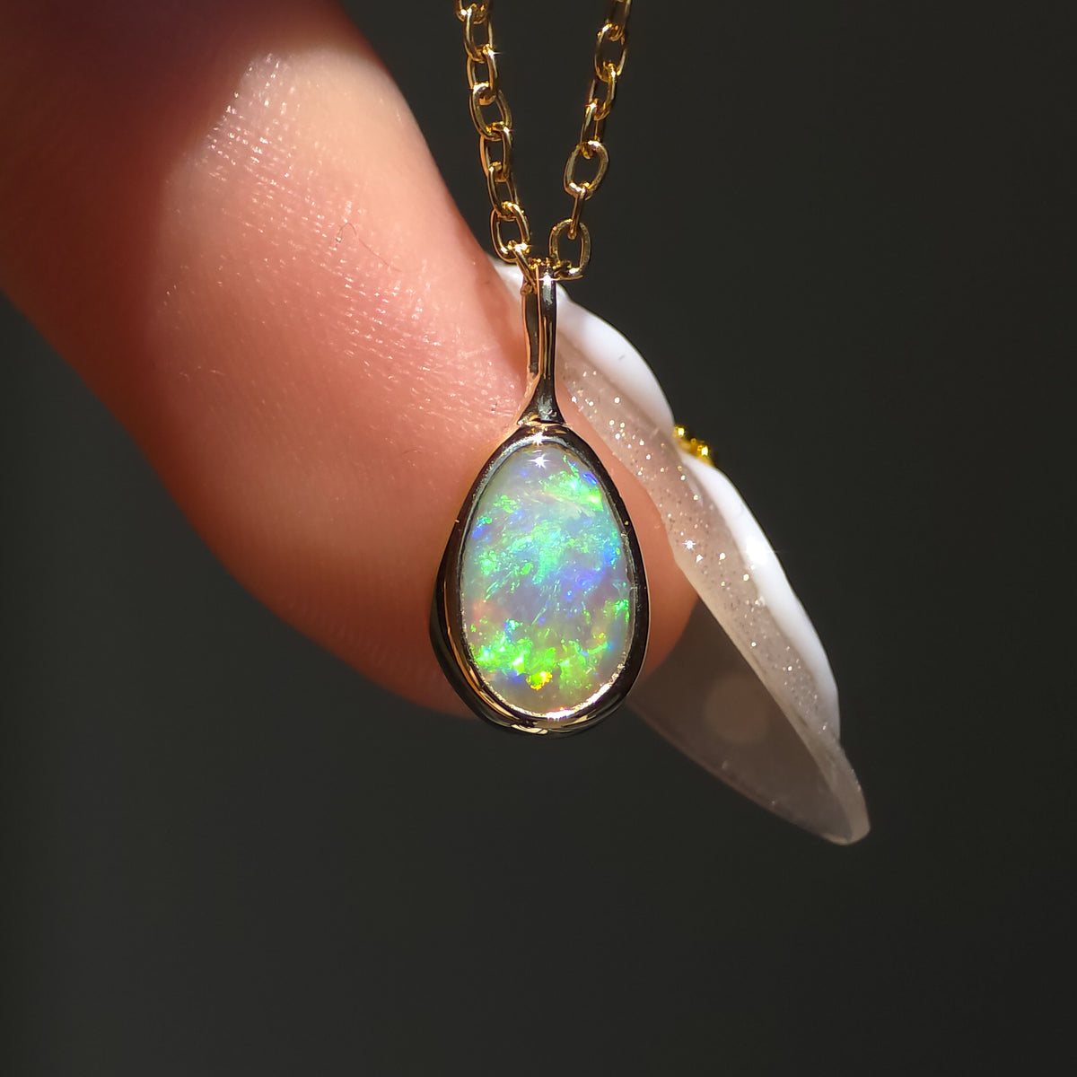 DORÉE | 14K Gold Solid Coober Pedy Opal Necklace, Minimalist Jewelry, Australian Opal