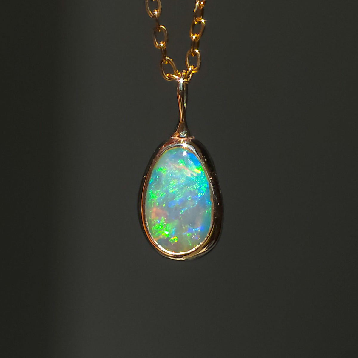 DORÉE | 14K Gold Solid Coober Pedy Opal Necklace, Minimalist Jewelry, Australian Opal