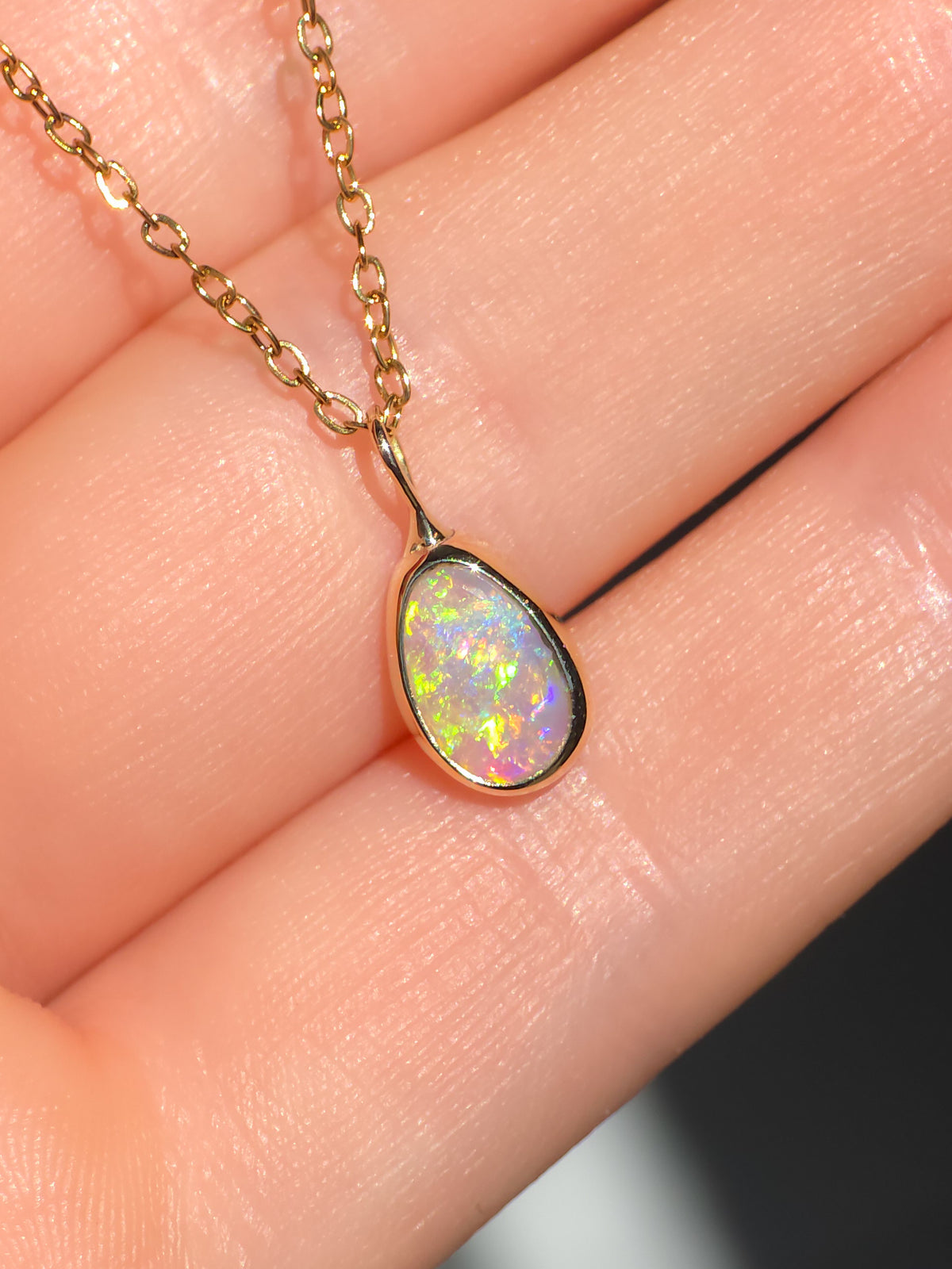 DORÉE | 14K Gold Solid Coober Pedy Opal Necklace, Minimalist Jewelry, Australian Opal