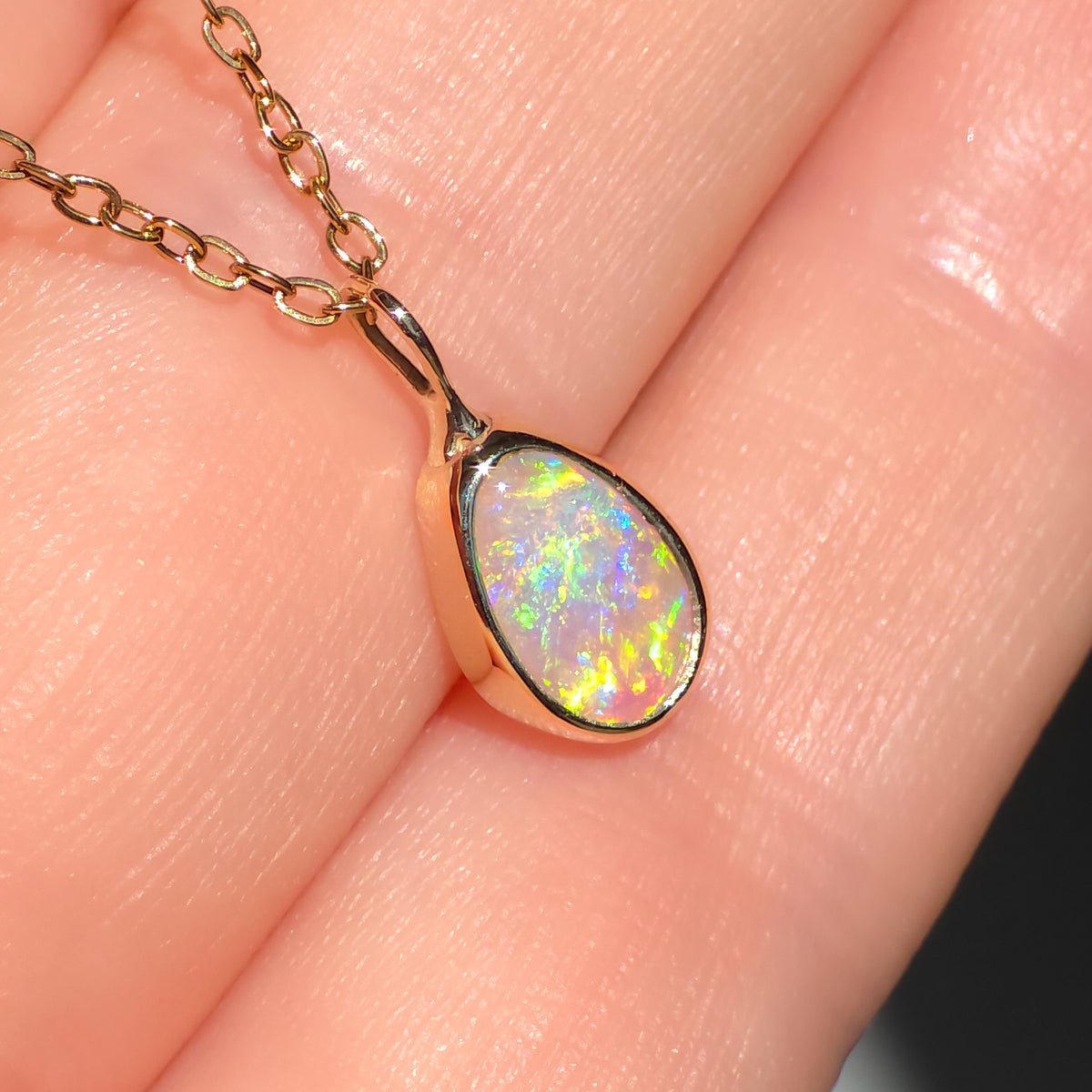 DORÉE | 14K Gold Solid Coober Pedy Opal Necklace, Minimalist Jewelry, Australian Opal