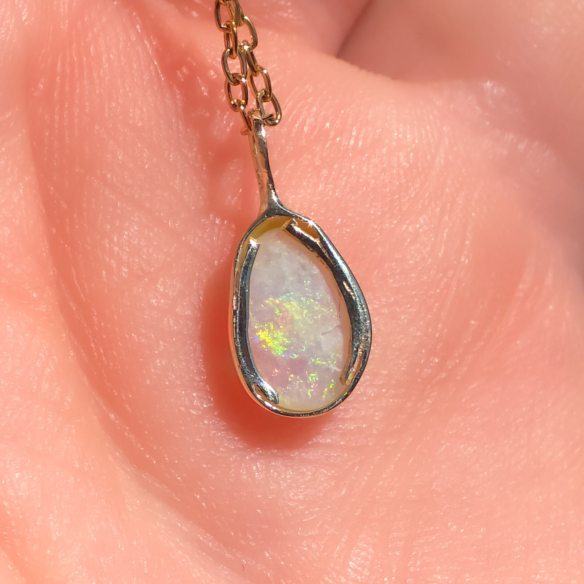 DORÉE | 14K Gold Solid Coober Pedy Opal Necklace, Minimalist Jewelry, Australian Opal