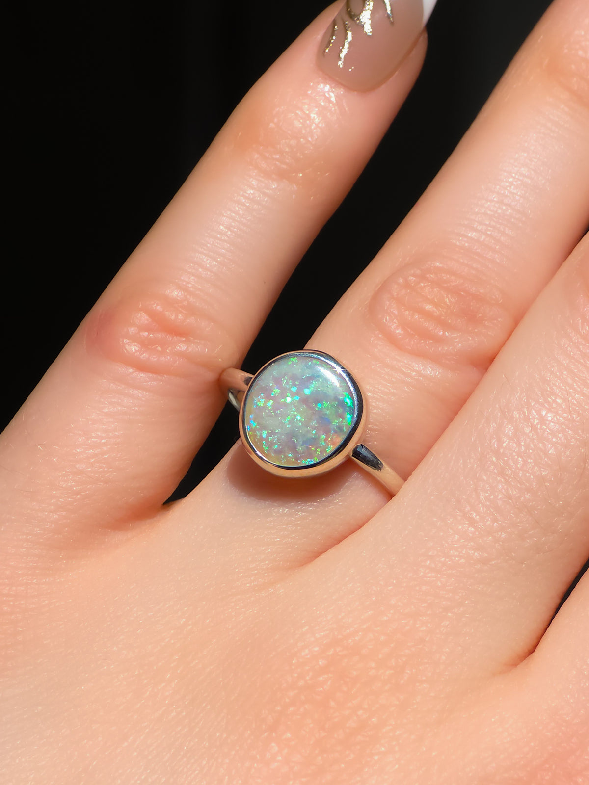 DELPHINIUM | Solid Australian Coober Pedy Opal ring, Free Sizing, 925 Silver