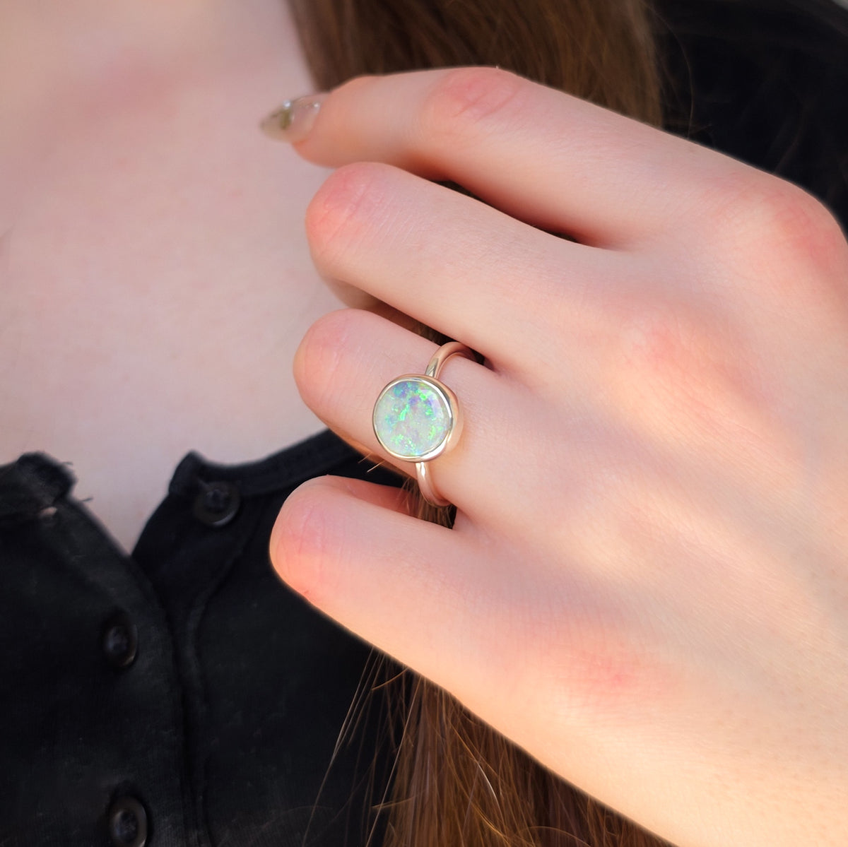 DELPHINIUM | Solid Australian Coober Pedy Opal ring, Free Sizing, 925 Silver