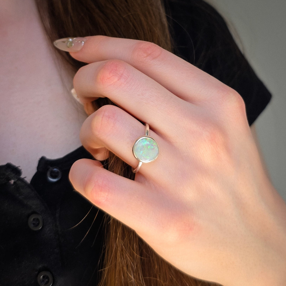 DELPHINIUM | Solid Australian Coober Pedy Opal ring, Free Sizing, 925 Silver