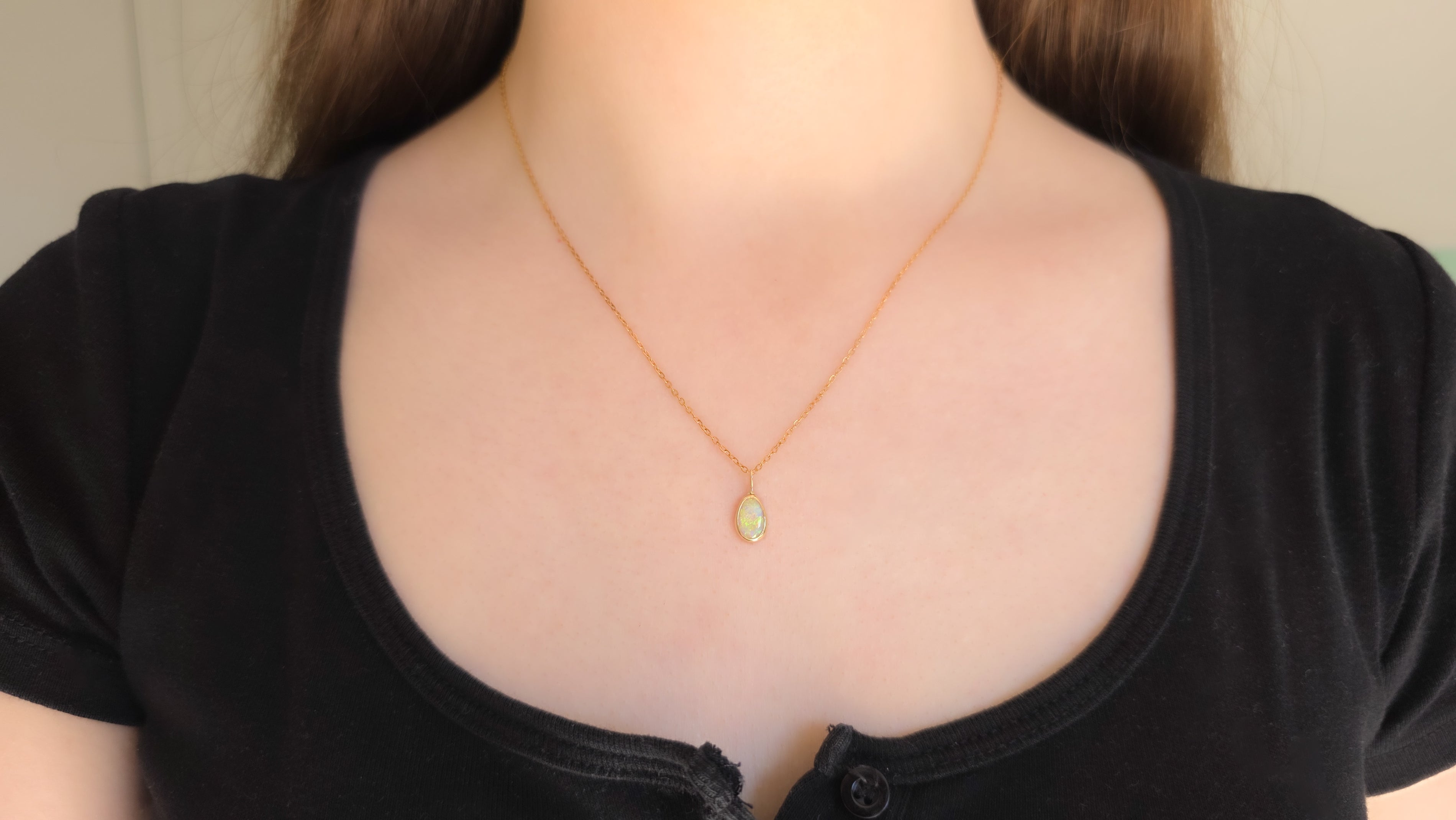 DORÉE | 14K Gold Solid Coober Pedy Opal Necklace, Minimalist Jewelry, Australian Opal
