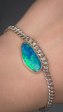 CORA | Coober Pedy Opal Doublet Bracelet, Silver Australian Opal Bracelet, Thick Curb Chain