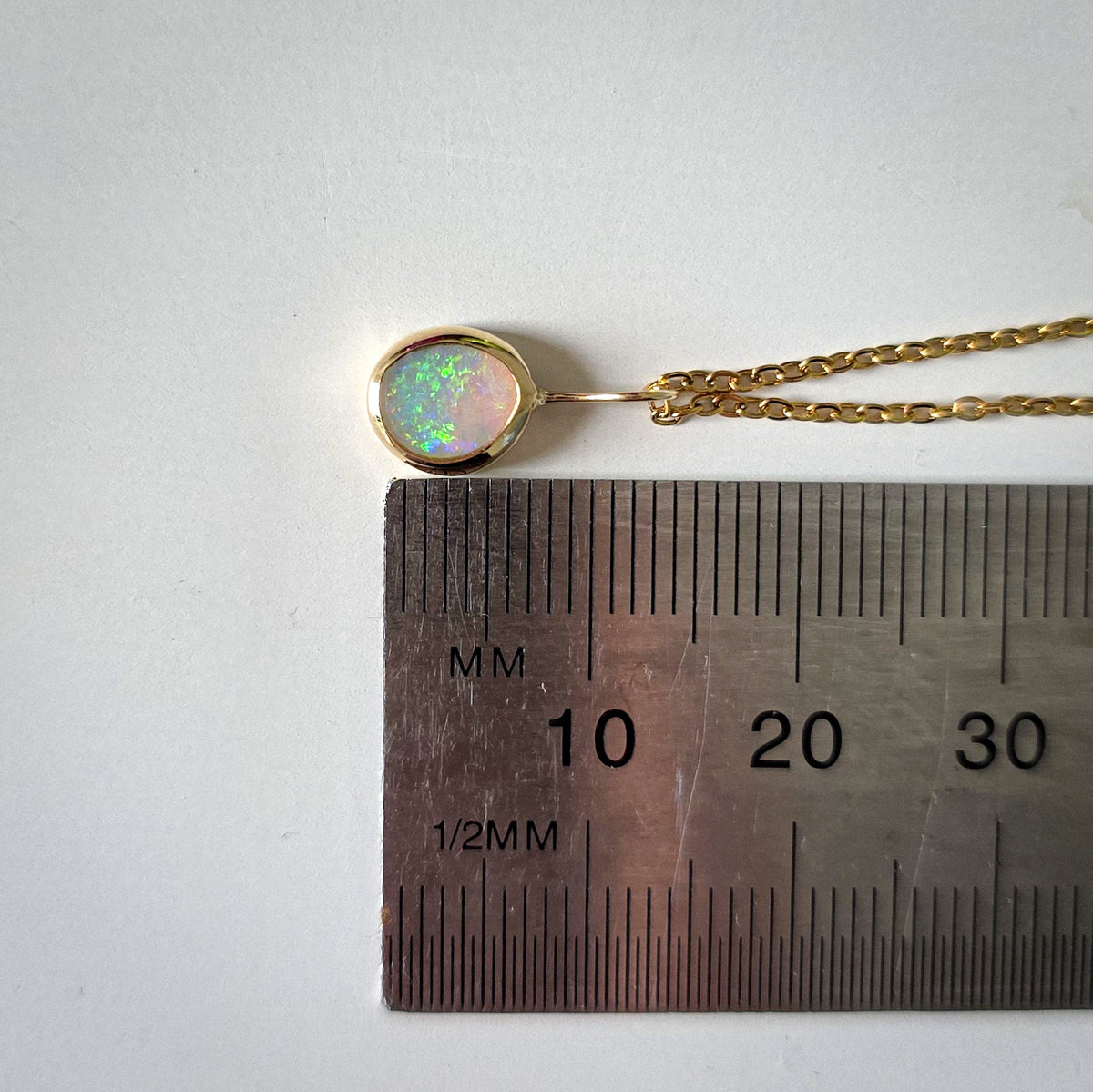 ORLA | 14K Gold Solid Coober Pedy Opal Necklace, Minimalist Jewelry, Australian Opal