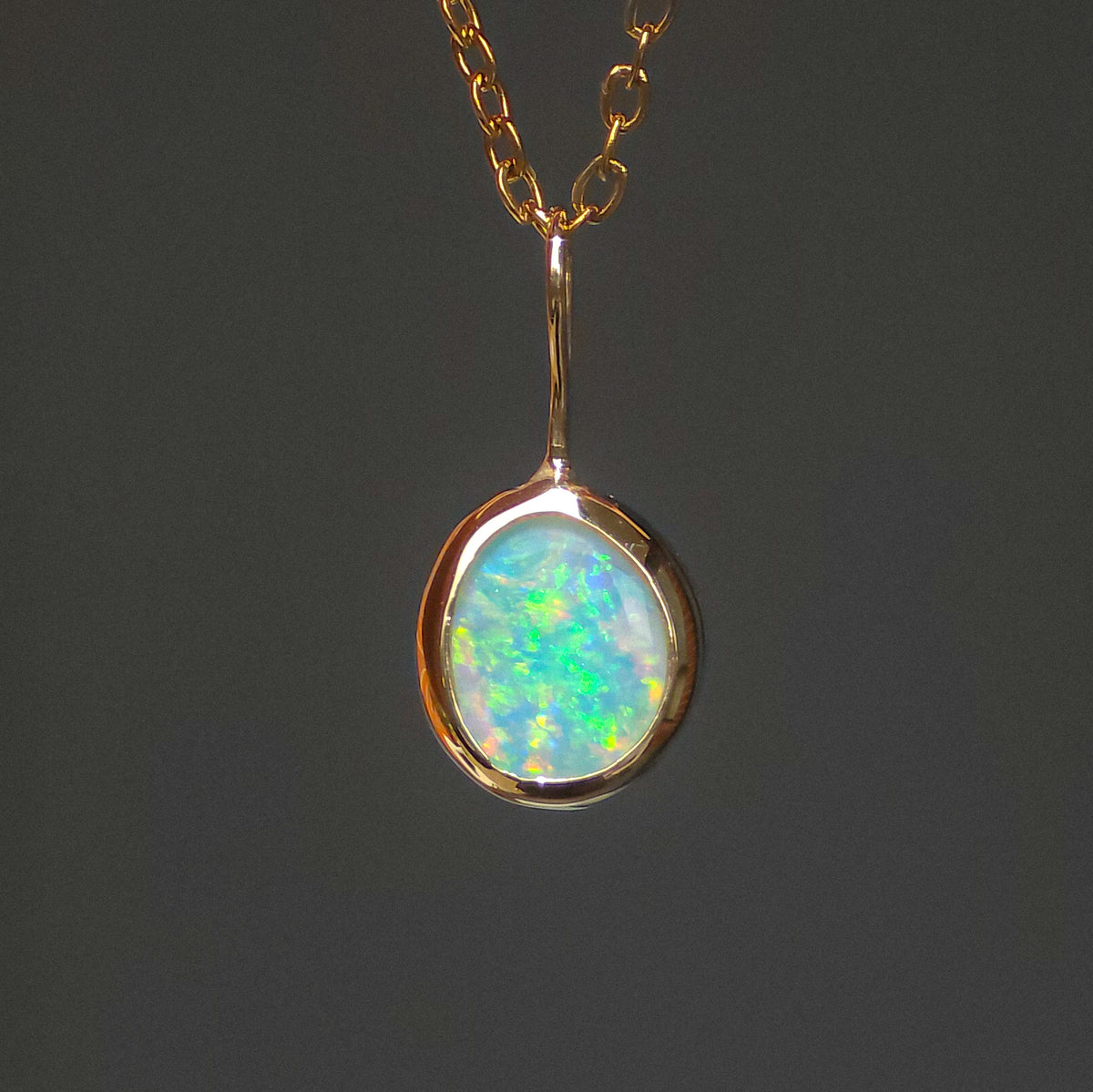 ORLA | 14K Gold Solid Coober Pedy Opal Necklace, Minimalist Jewelry, Australian Opal