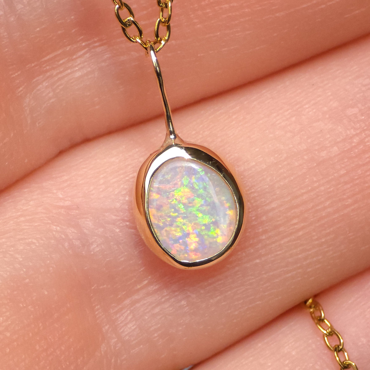 ORLA | 14K Gold Solid Coober Pedy Opal Necklace, Minimalist Jewelry, Australian Opal