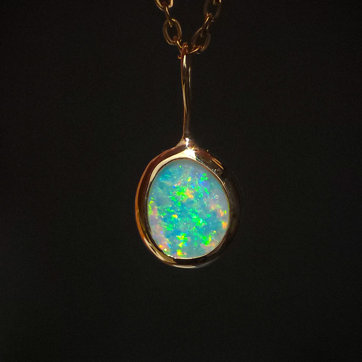 ORLA | 14K Gold Solid Coober Pedy Opal Necklace, Minimalist Jewelry, Australian Opal