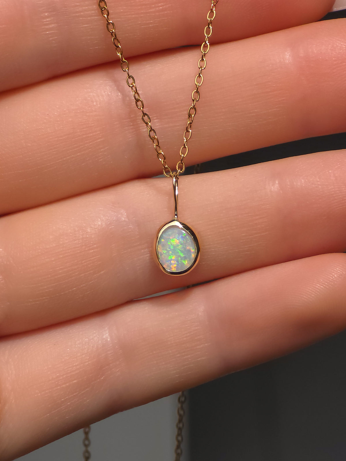 ORLA | 14K Gold Solid Coober Pedy Opal Necklace, Minimalist Jewelry, Australian Opal