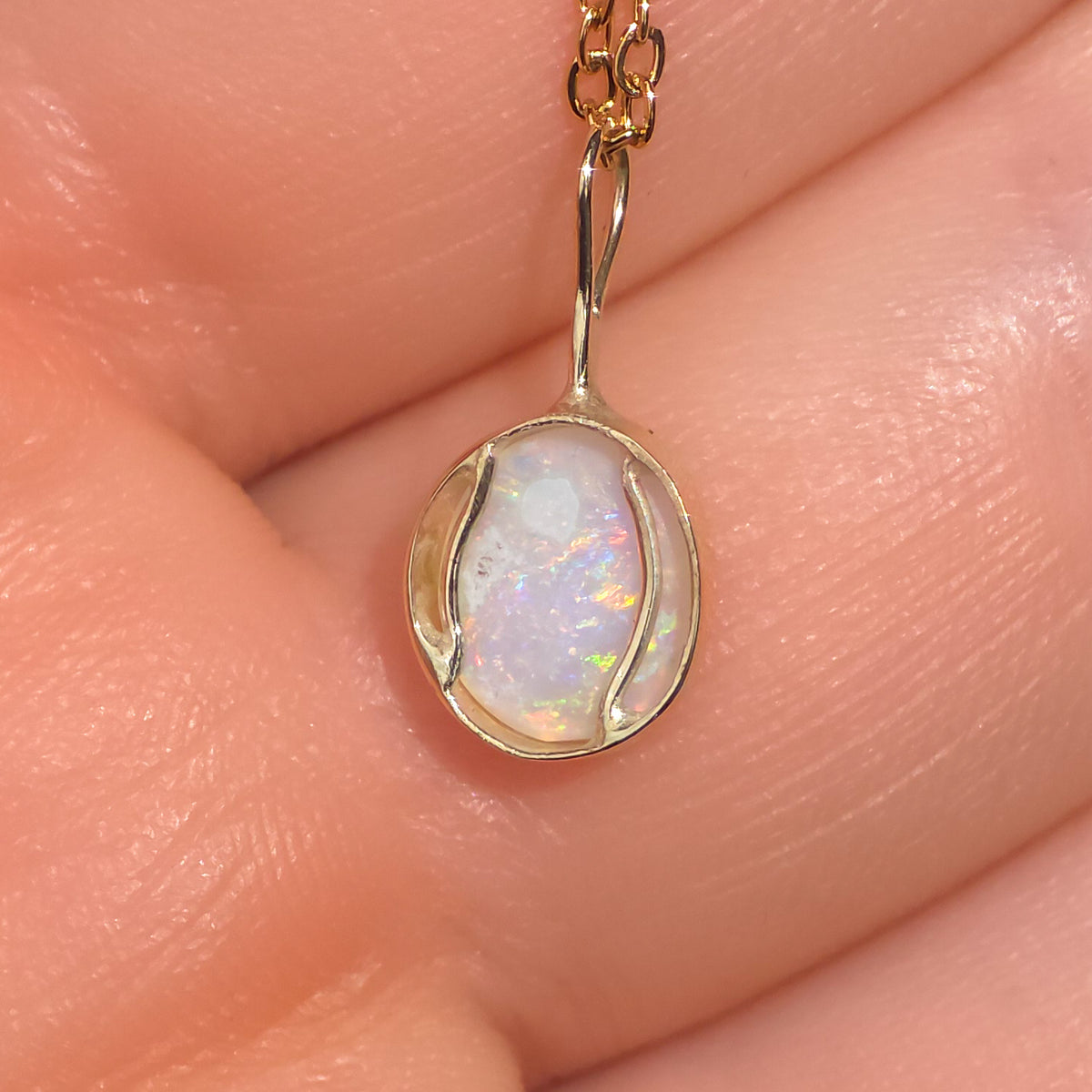 ORLA | 14K Gold Solid Coober Pedy Opal Necklace, Minimalist Jewelry, Australian Opal