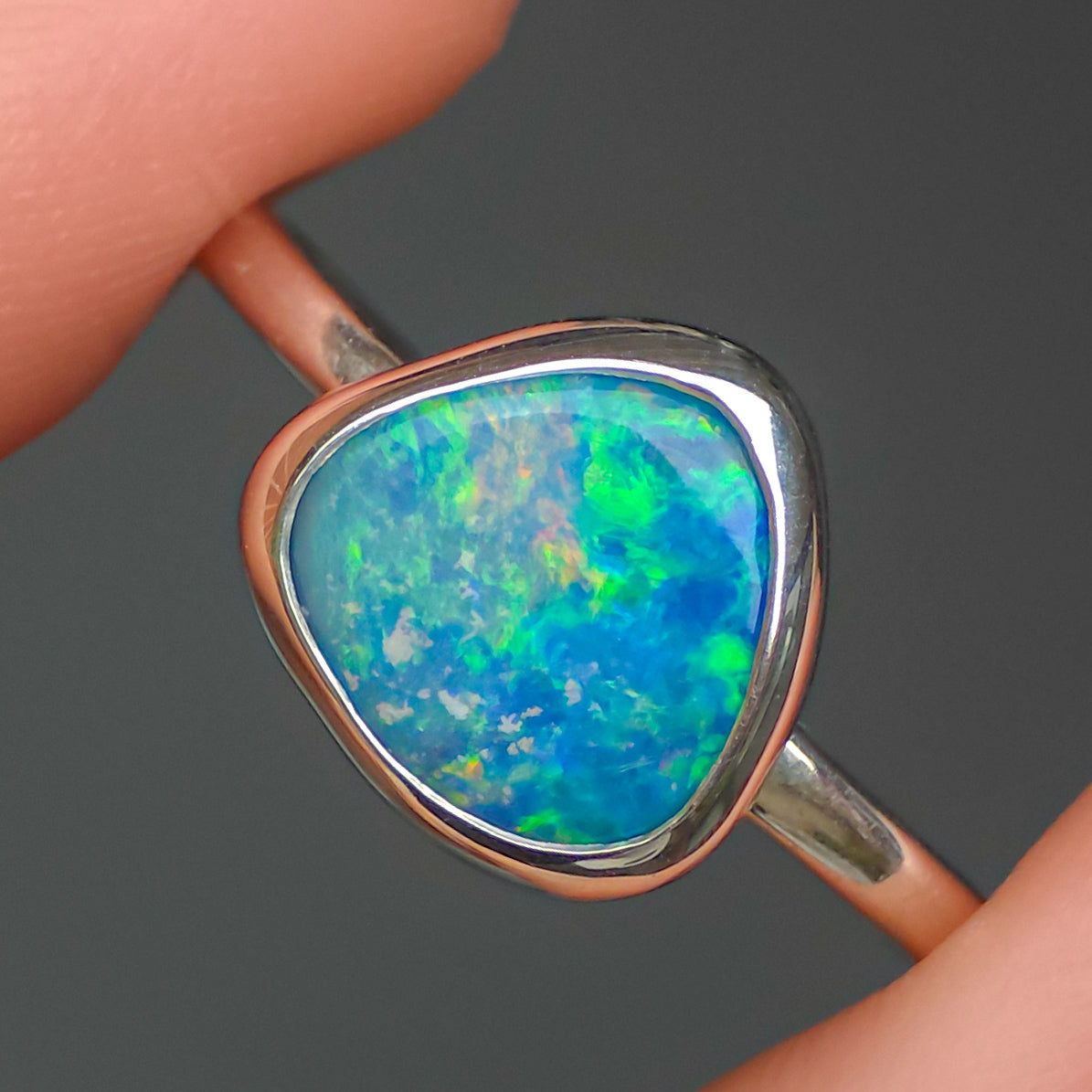 ARGENT | Australian Coober Pedy Opal Doublet Ring, 925 Silver, Free Resize