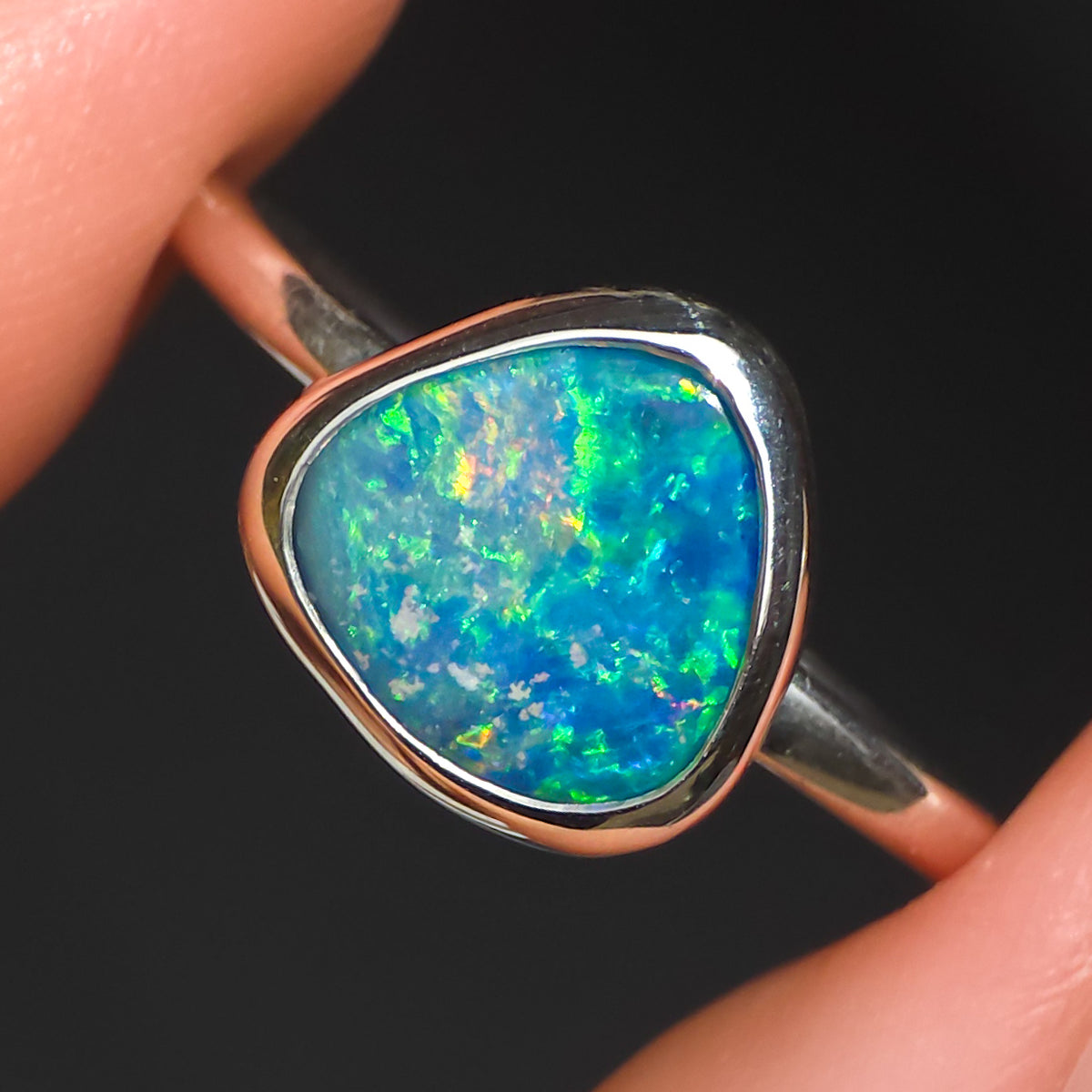 ARGENT | Australian Coober Pedy Opal Doublet Ring, 925 Silver, Free Resize