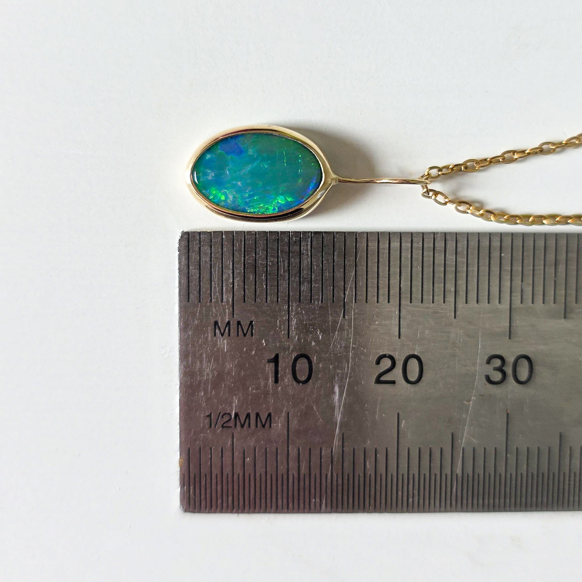 AURELIA | 14K Gold Coober Pedy Opal Doublet Pendant, Electric Green Australian Opal Necklace