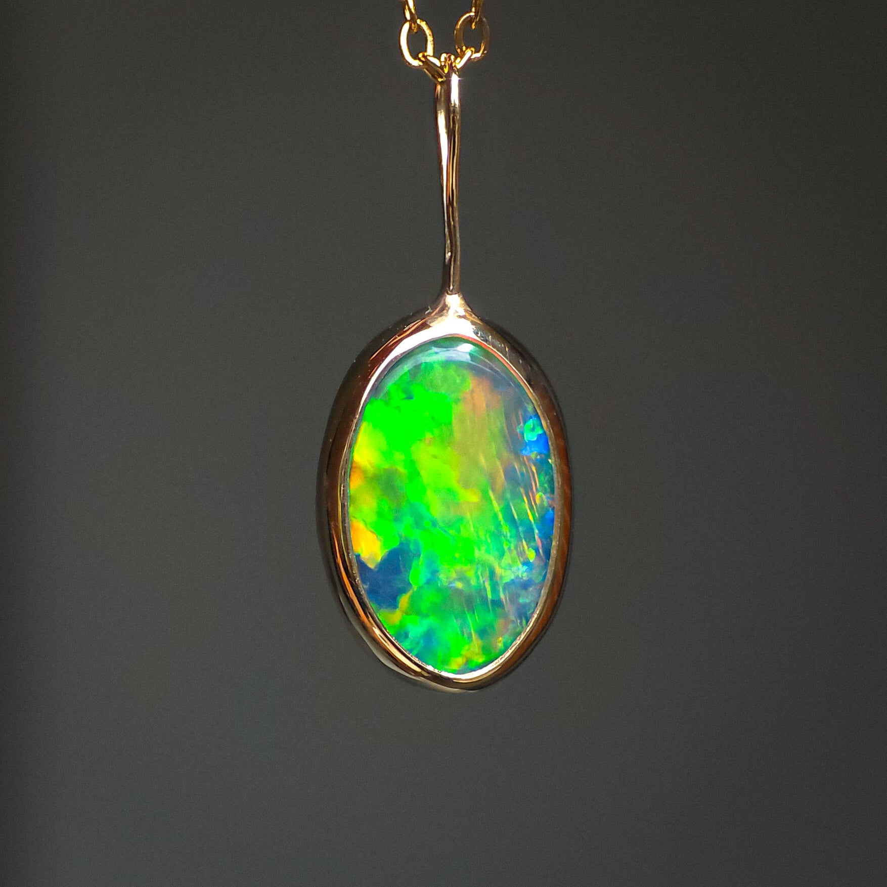AURELIA | 14K Gold Coober Pedy Opal Doublet Pendant, Electric Green Australian Opal Necklace
