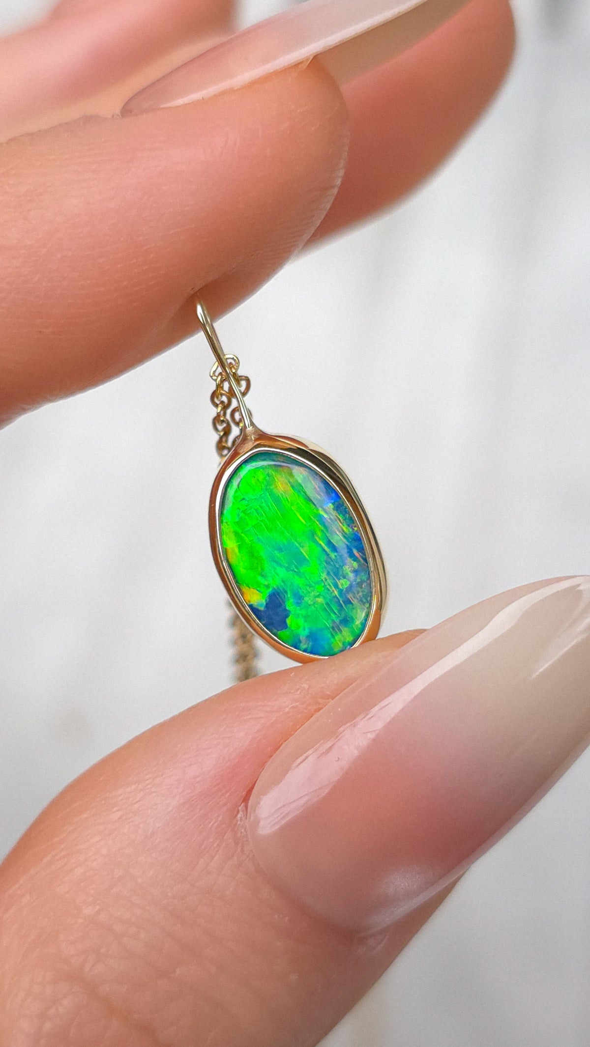 AURELIA | 14K Gold Coober Pedy Opal Doublet Pendant, Electric Green Australian Opal Necklace