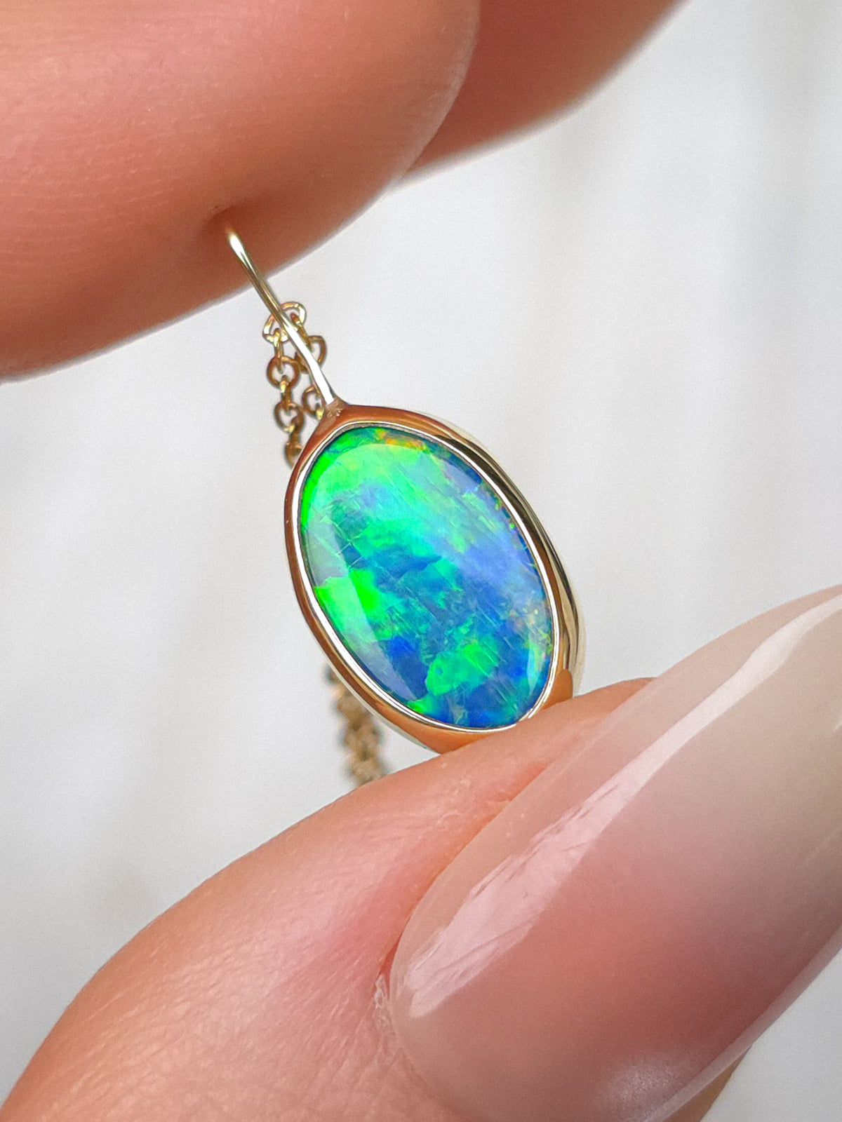 AURELIA | 14K Gold Coober Pedy Opal Doublet Pendant, Electric Green Australian Opal Necklace