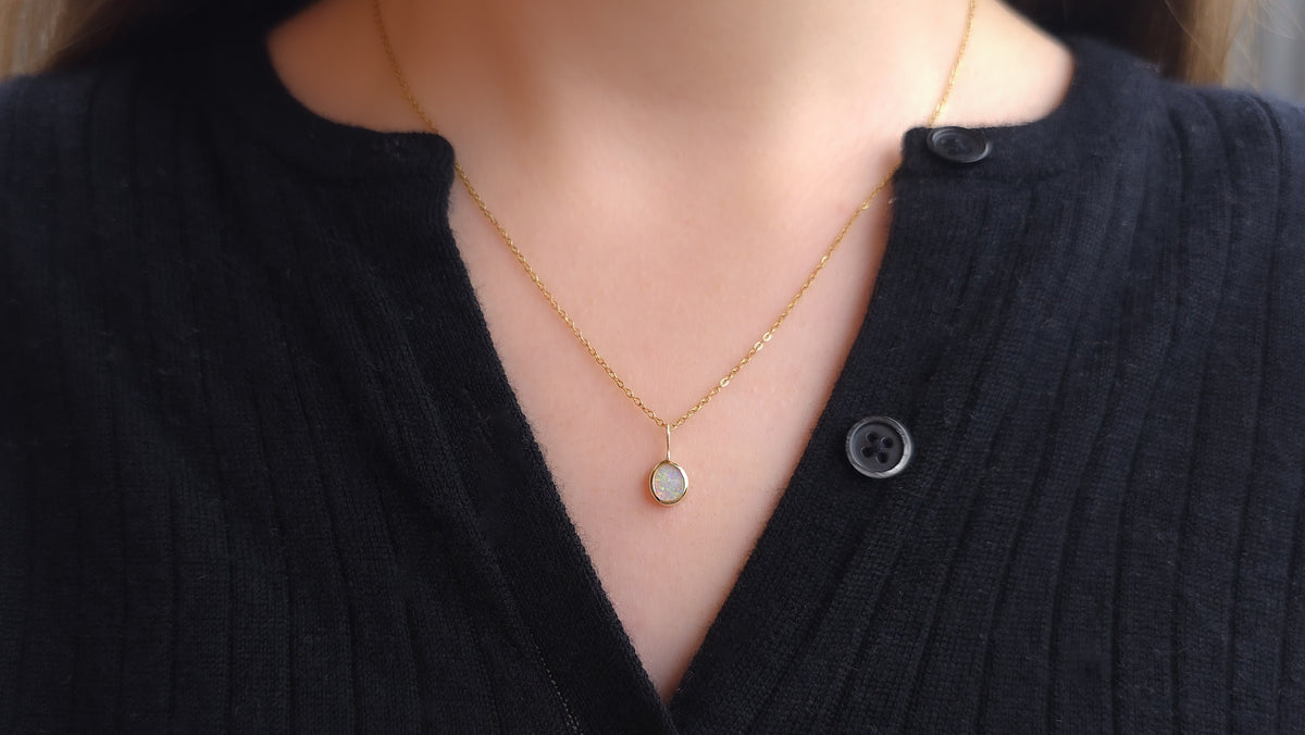 ORLA | 14K Gold Solid Coober Pedy Opal Necklace, Minimalist Jewelry, Australian Opal