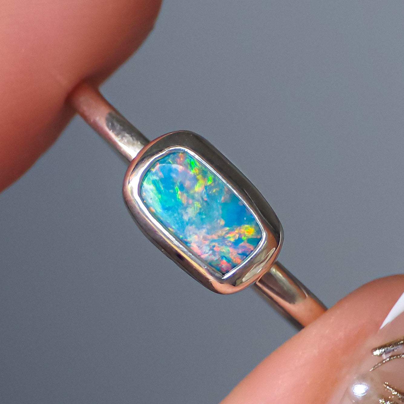 POIEMA | Australian Coober Pedy Opal Doublet Ring, 925 Silver, Free Resize