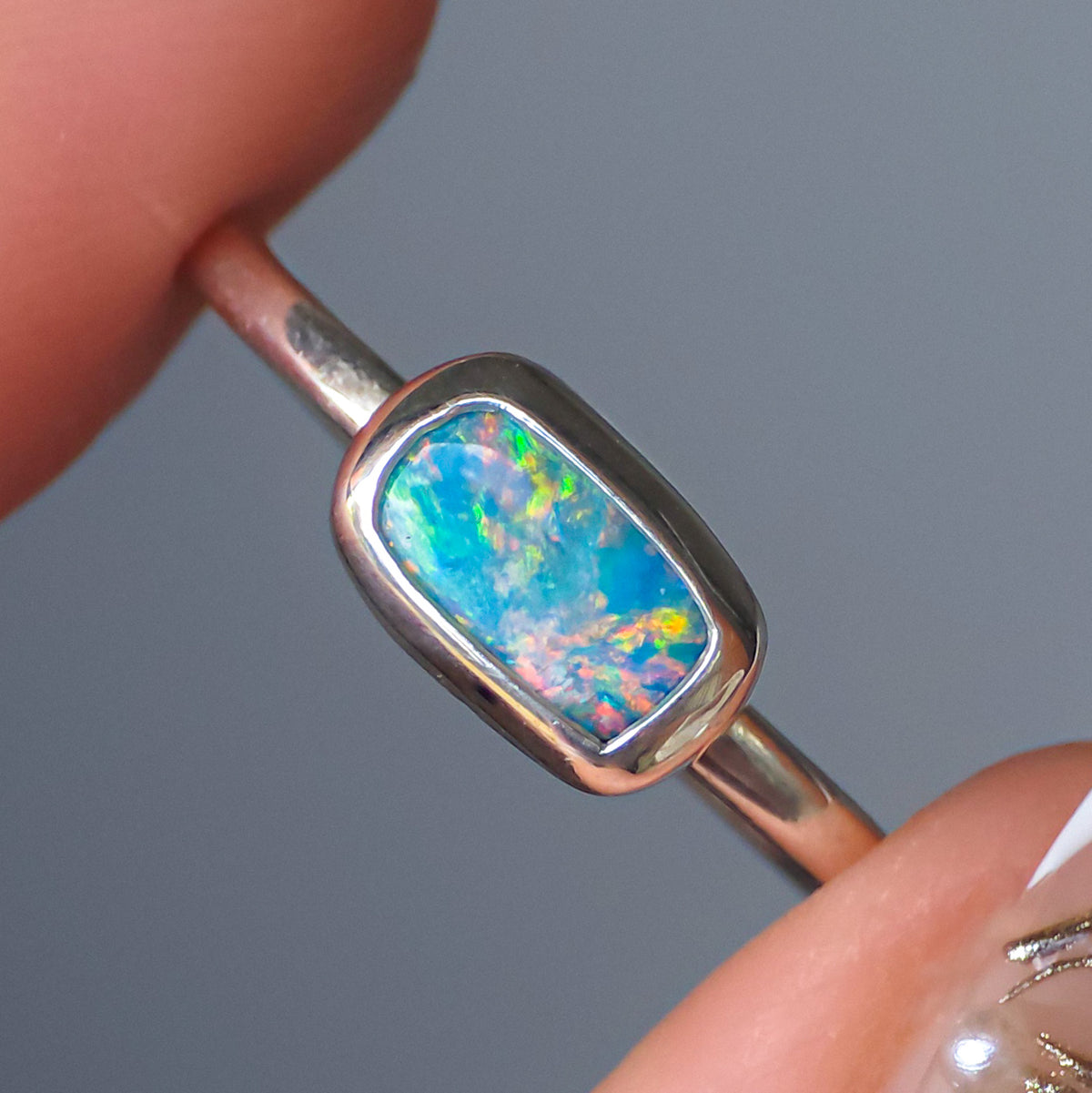 POIEMA | Australian Coober Pedy Opal Doublet Ring, 925 Silver, Free Resize