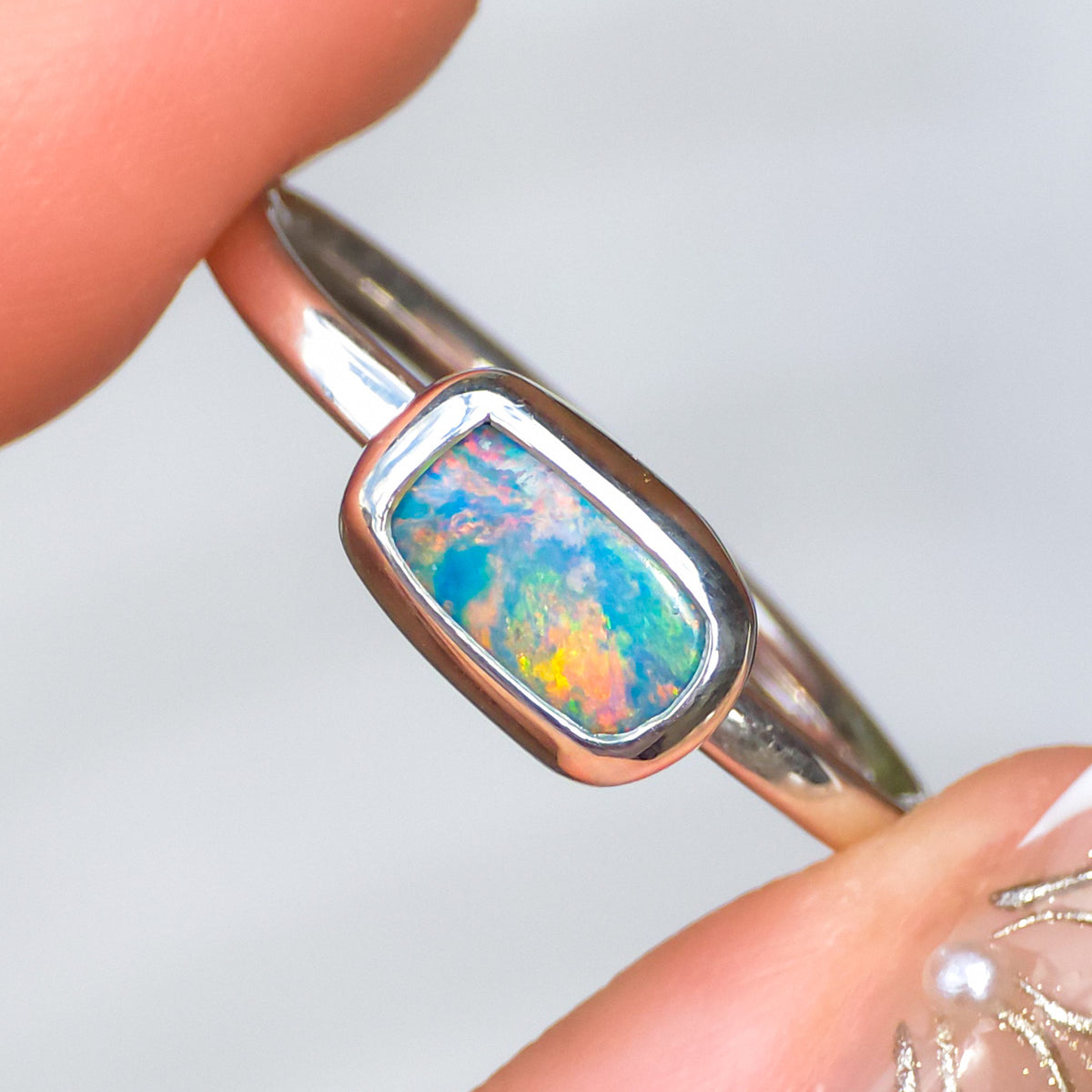 POIEMA | Australian Coober Pedy Opal Doublet Ring, 925 Silver, Free Resize