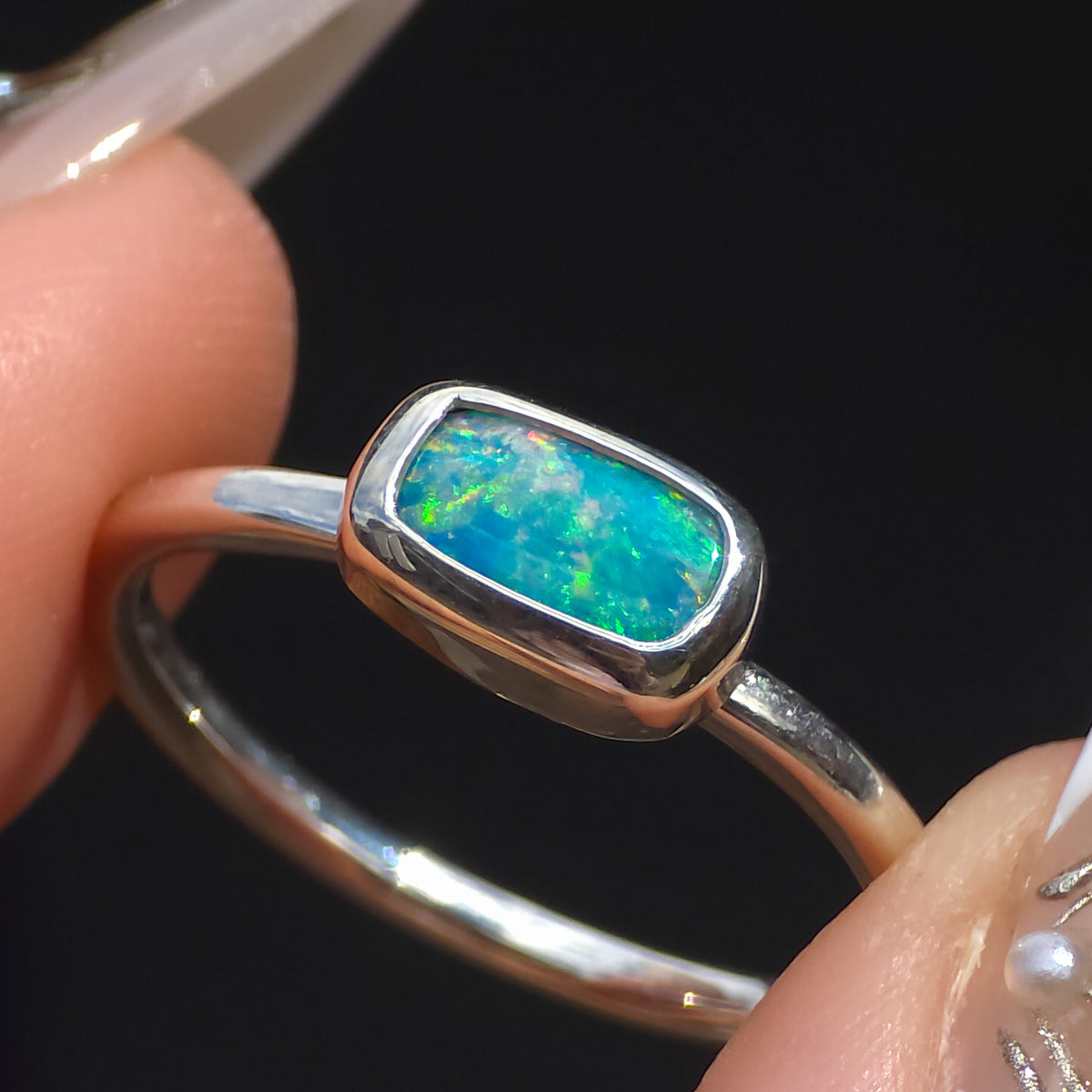 POIEMA | Australian Coober Pedy Opal Doublet Ring, 925 Silver, Free Resize