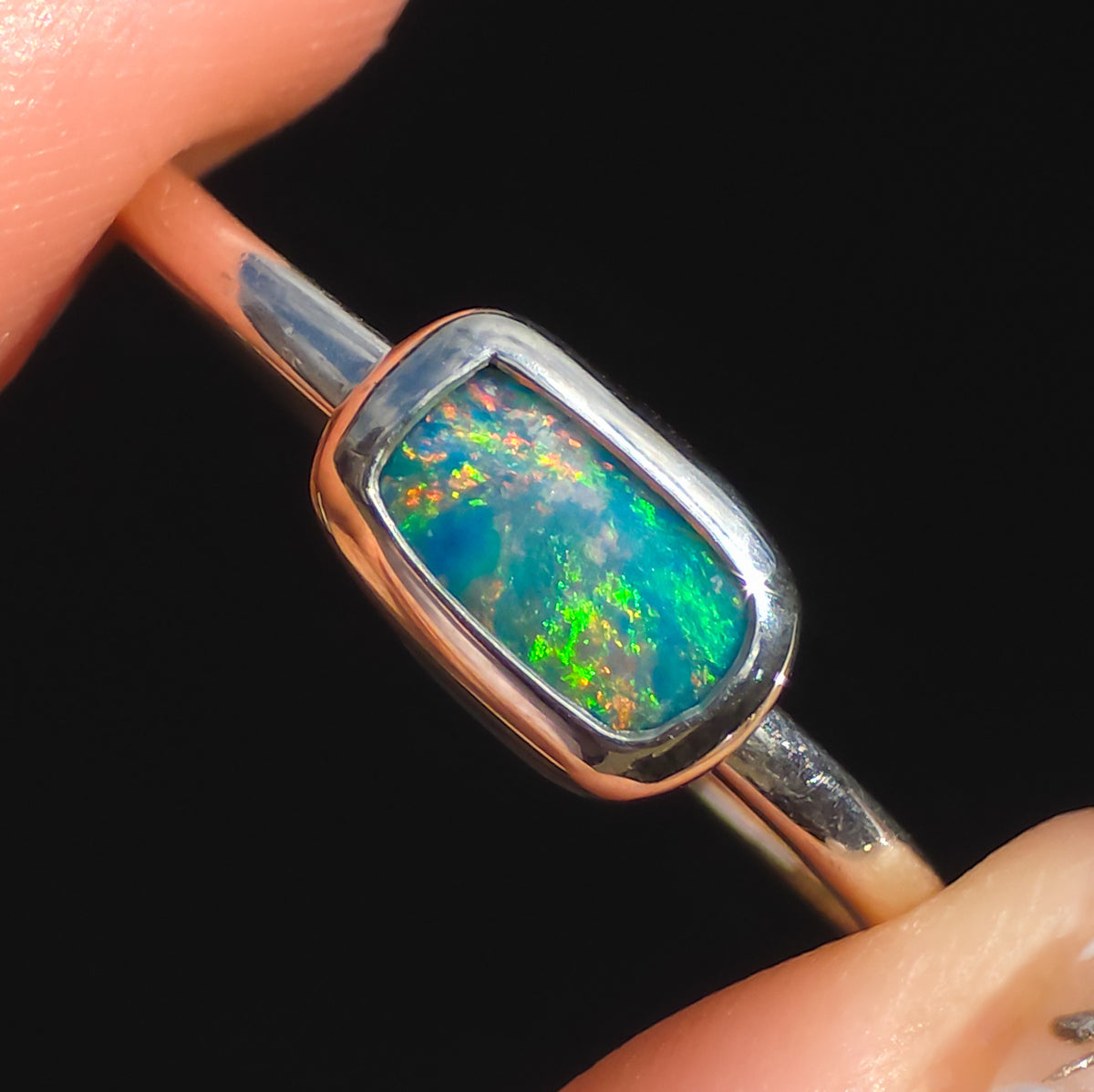 POIEMA | Australian Coober Pedy Opal Doublet Ring, 925 Silver, Free Resize