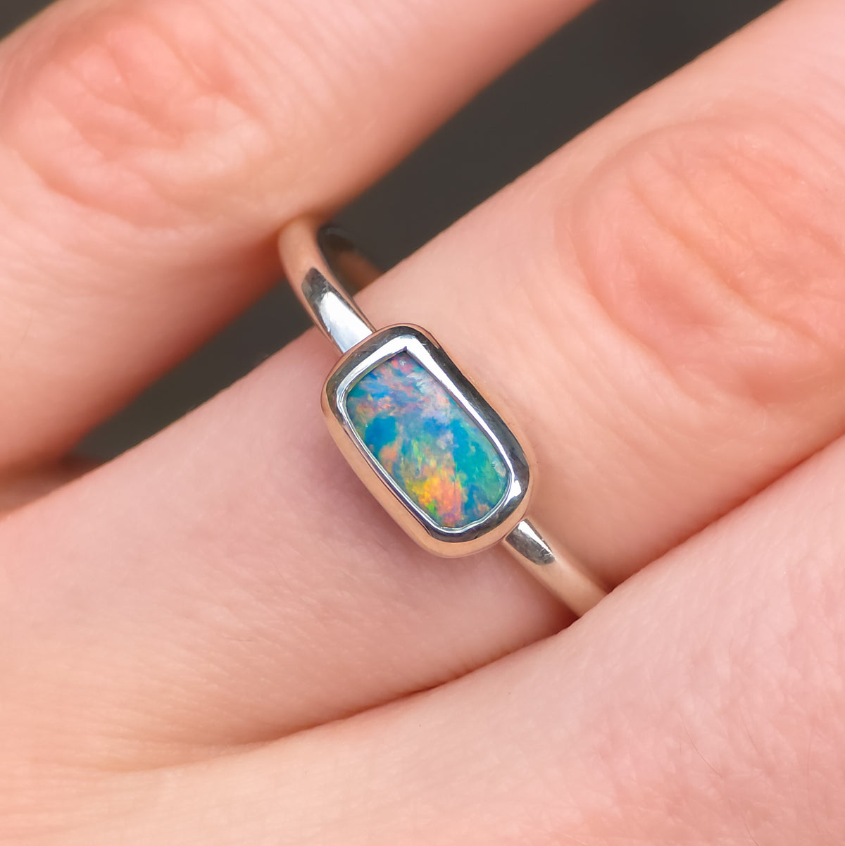 POIEMA | Australian Coober Pedy Opal Doublet Ring, 925 Silver, Free Resize