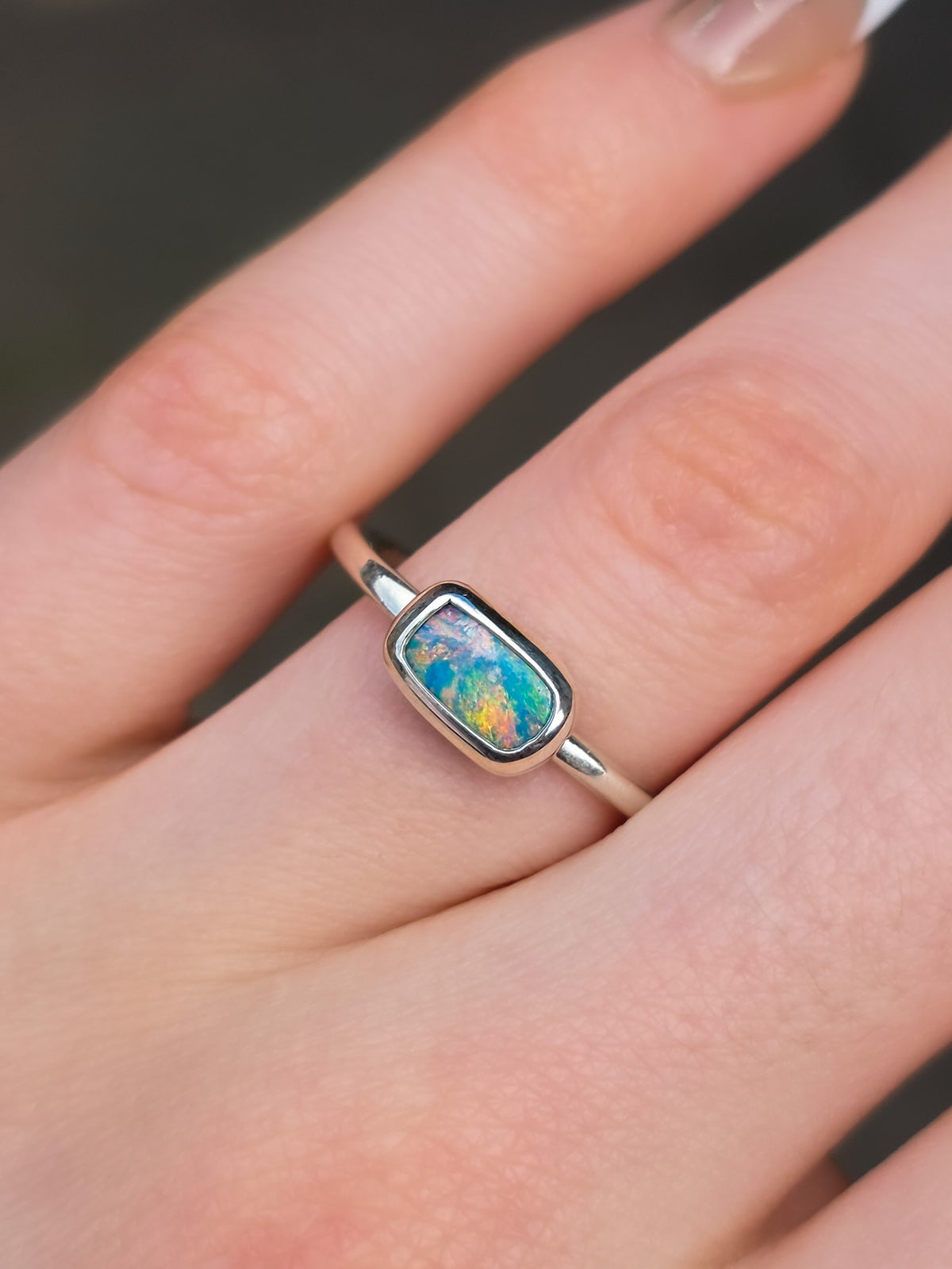 POIEMA | Australian Coober Pedy Opal Doublet Ring, 925 Silver, Free Resize