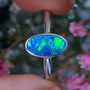 Sterling Silver Australian Opal Doublet Ring, SIZE US 8 1/4, Green Dainty Opal 