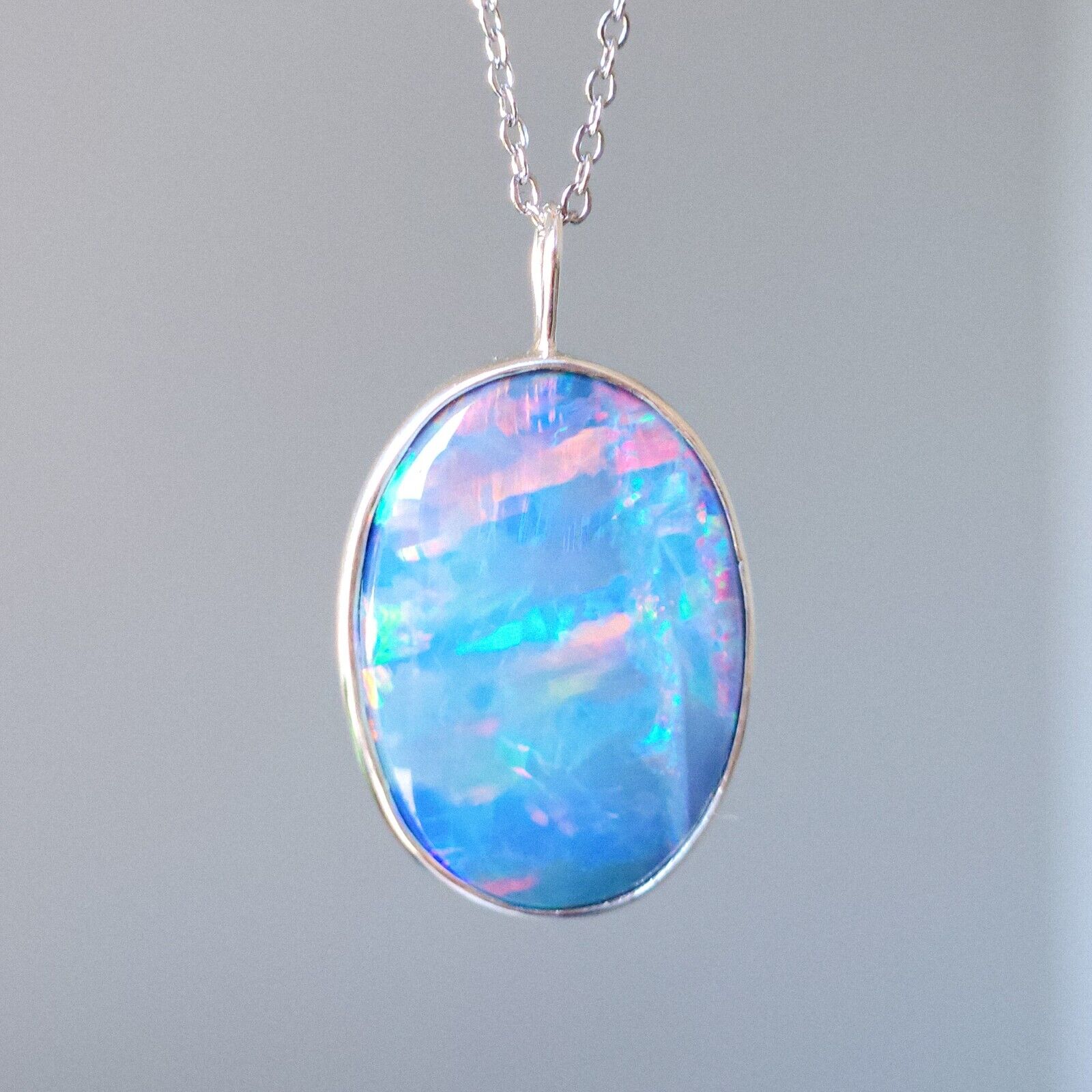 Sterling Silver, Premium Australian Opal Doublet Pendant, Opal Necklace, TI4