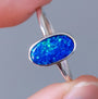 Sterling Silver Australian Opal Ring, Dainty Ring, SIZE US 6 1/2, Blue Opal Ring