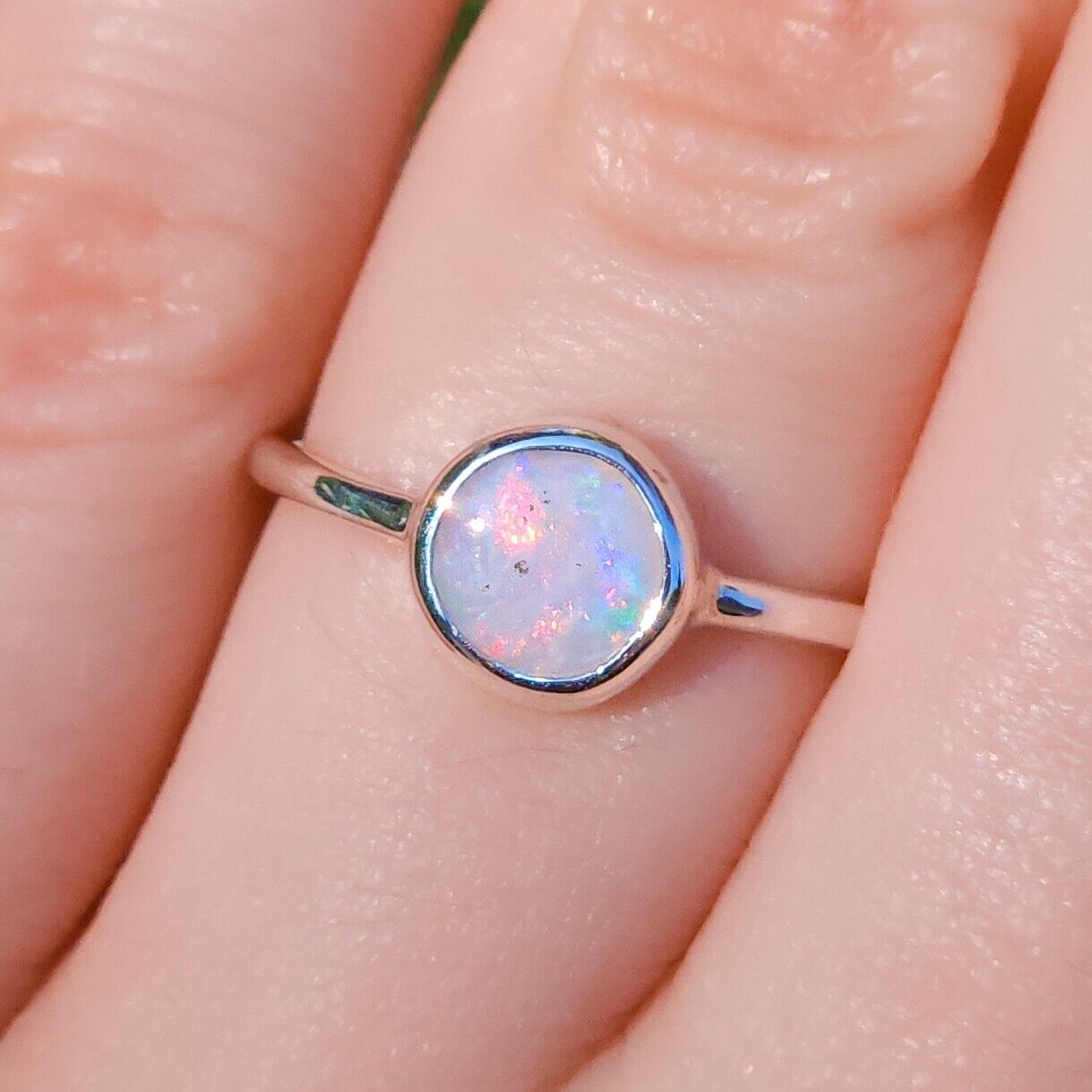 Solid Australian Opal Ring, SIZE US 7, Crystal Opal Ring, Dainty Ring