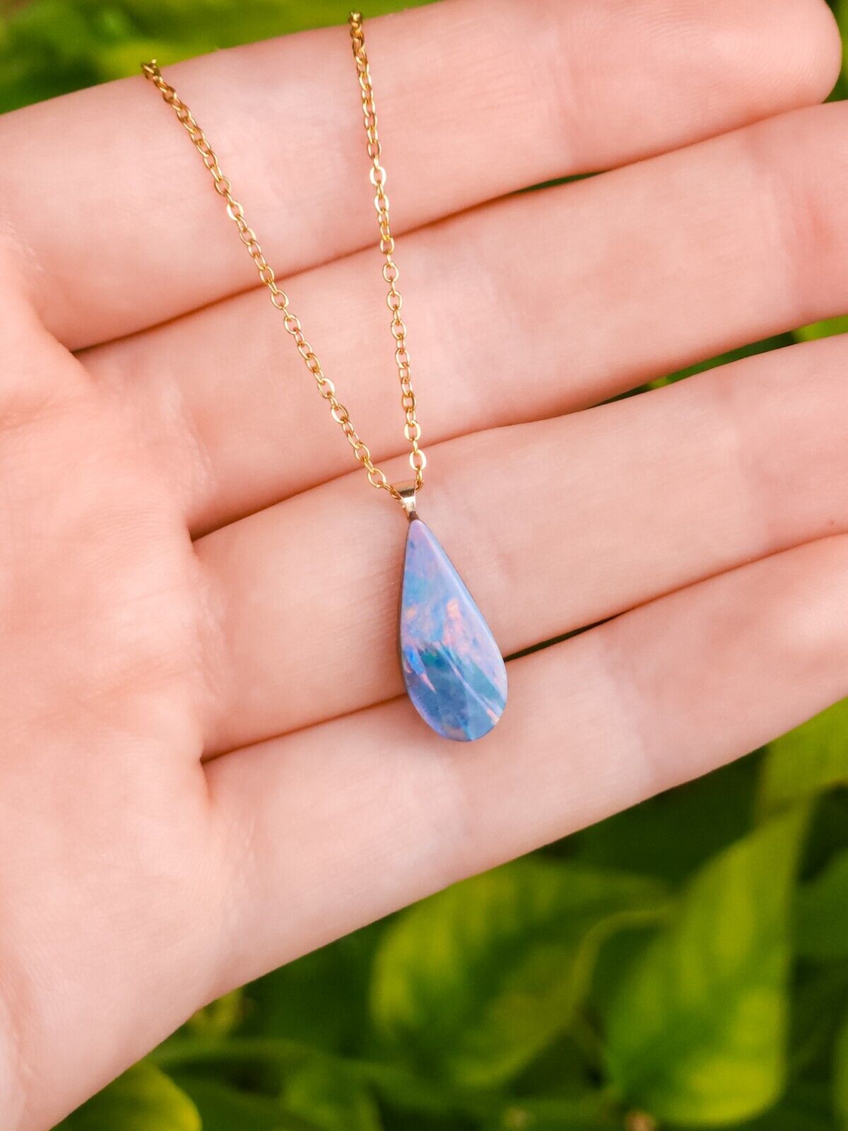 14K Gold Australian Coober Pedy Opal Doublet Pendant, Opal Necklace CU7