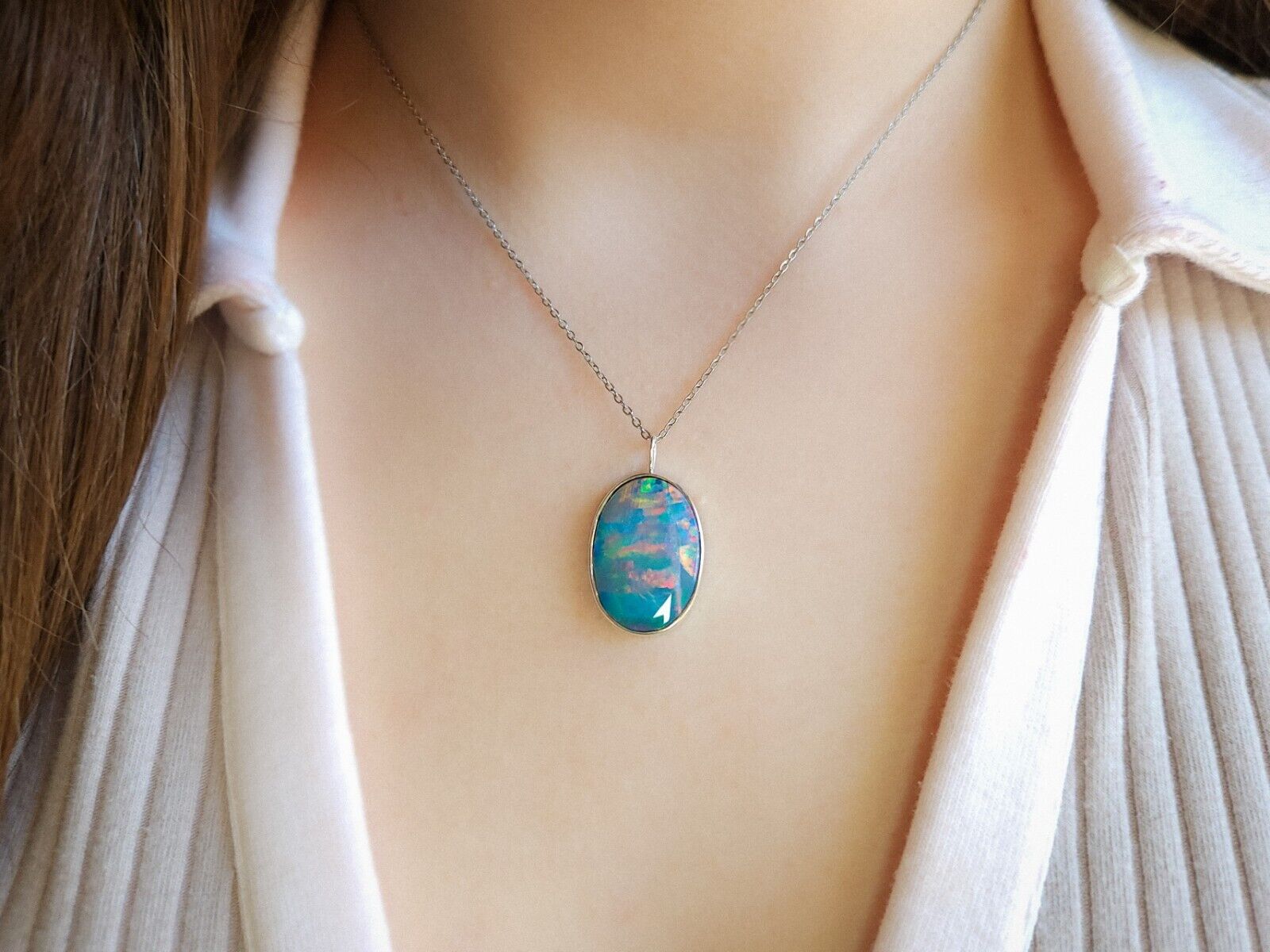 Sterling Silver, Premium Australian Opal Doublet Pendant, Opal Necklace, TI4