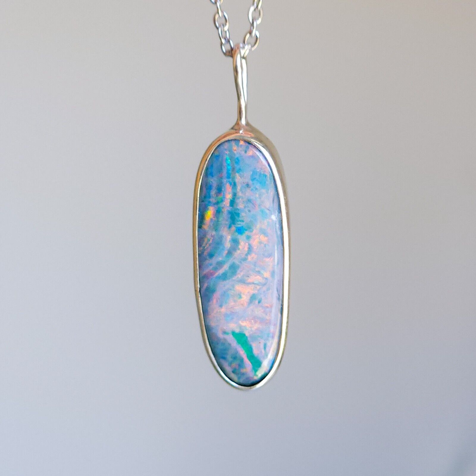 Pink Australian Opal Necklace, Coober Pedy Opal Doublet, Silver Opal Necklace 