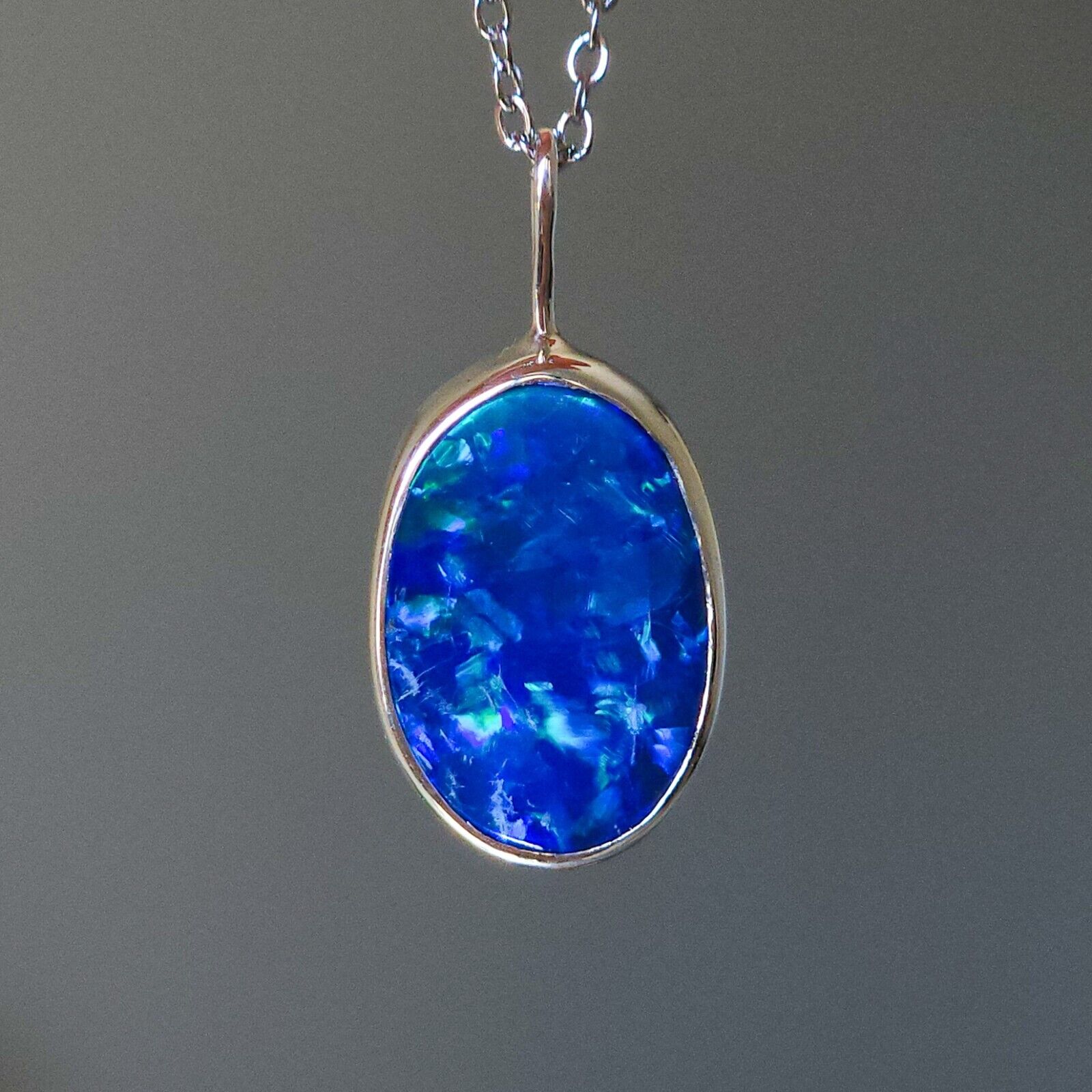 Australian Opal Necklace, Coober Pedy Opal Doublet, Silver Opal Necklace 