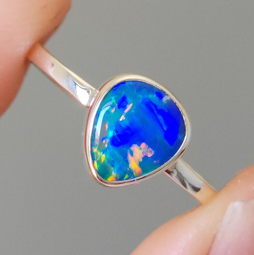 Coober Pedy Opal Ring, Size US 7, Silver Opal Ring, Dainty Opal Ring