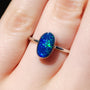 Sterling Silver Australian Opal Ring, Dainty Ring, SIZE US 6 1/2, Blue Opal Ring