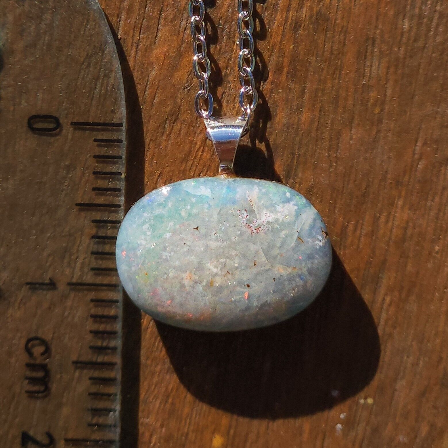 Sterling Silver Australian Coober Pedy Opal Doublet Pendant Necklace, AB3