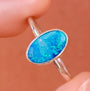 Sterling Silver Australian Opal Ring, Dainty Ring, SIZE US 6 1/2, Blue Opal Ring