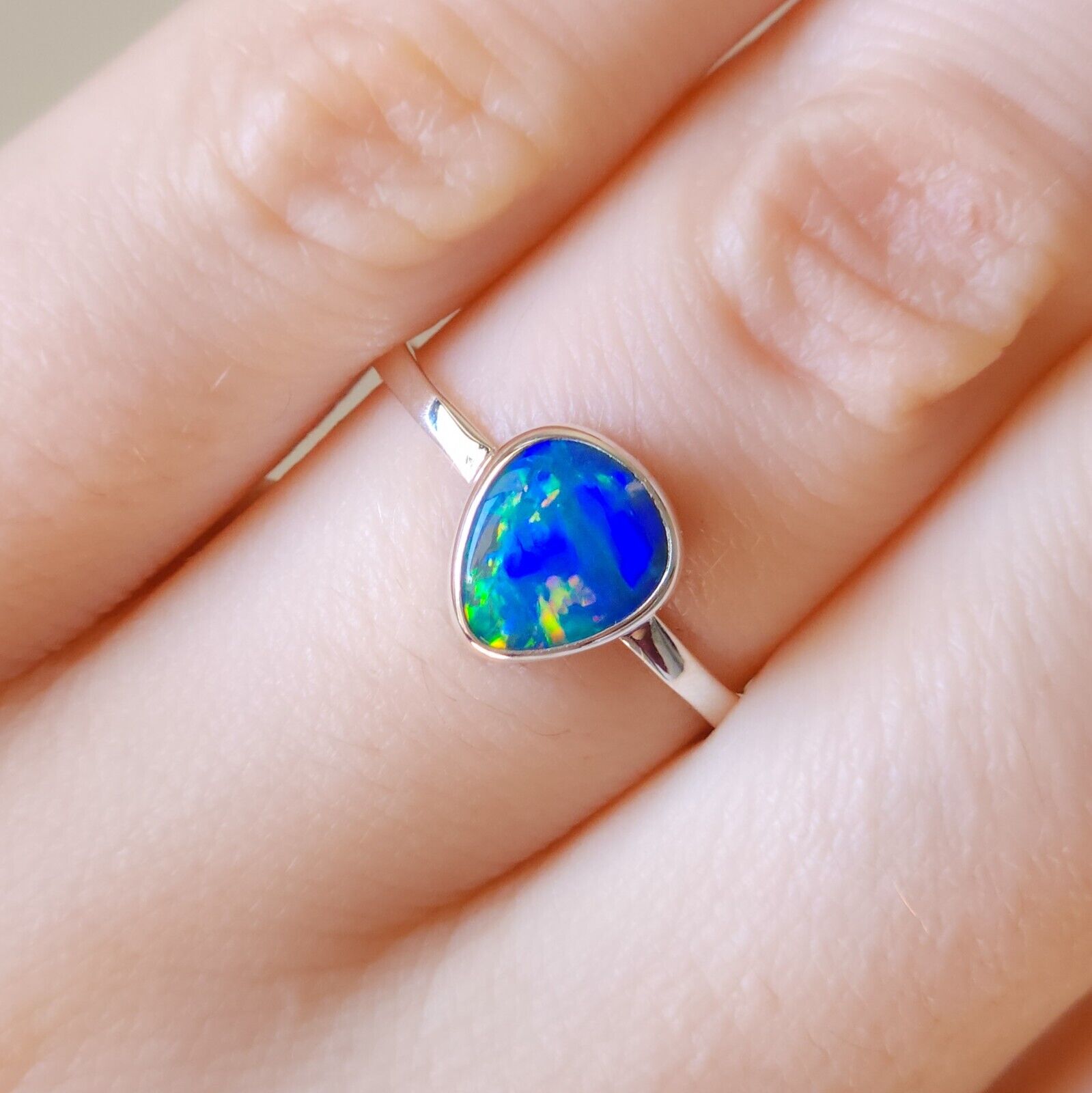 Coober Pedy Opal Ring, Size US 7, Silver Opal Ring, Dainty Opal Ring