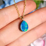 14K Gold Bail, Australian Coober Pedy Opal Doublet Pendant Necklace GEM3