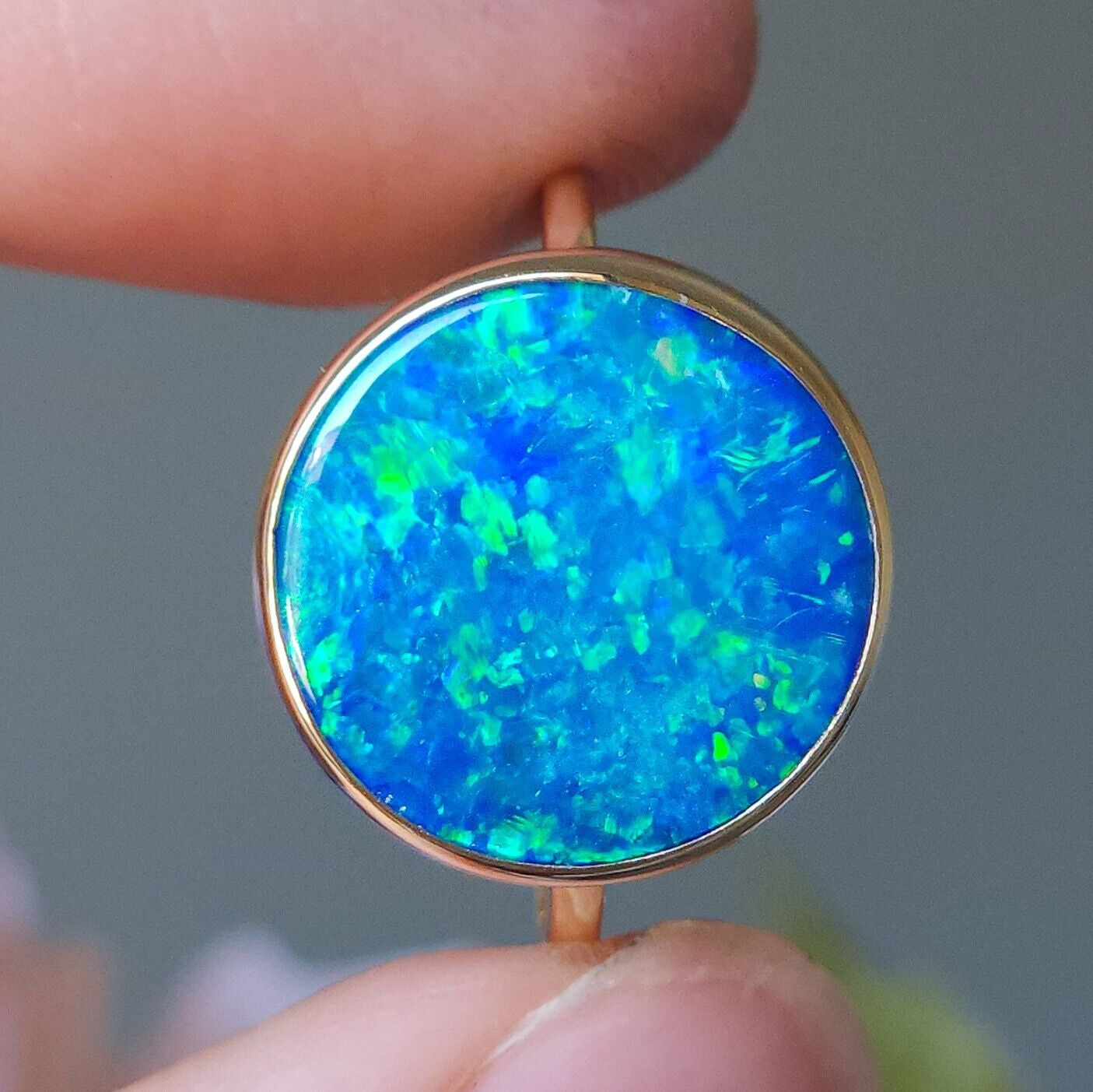 14K Gold Australian Opal Ring, SIZE 8, Coober Pedy Opal Doublet, Solid Gold