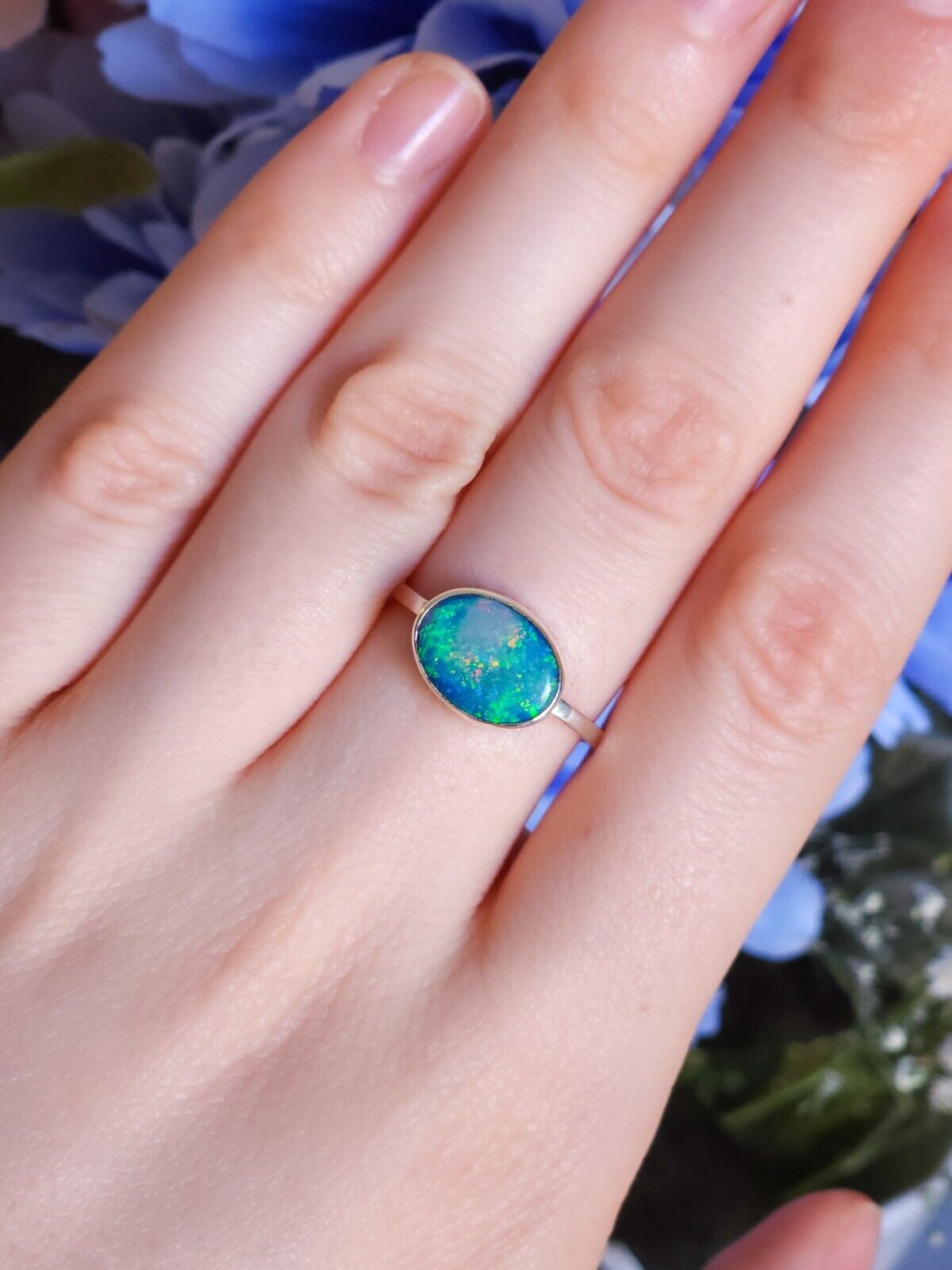 Coober Pedy Opal Doublet Ring, SIZE US 8, 925 Silver Australian Opal Ring