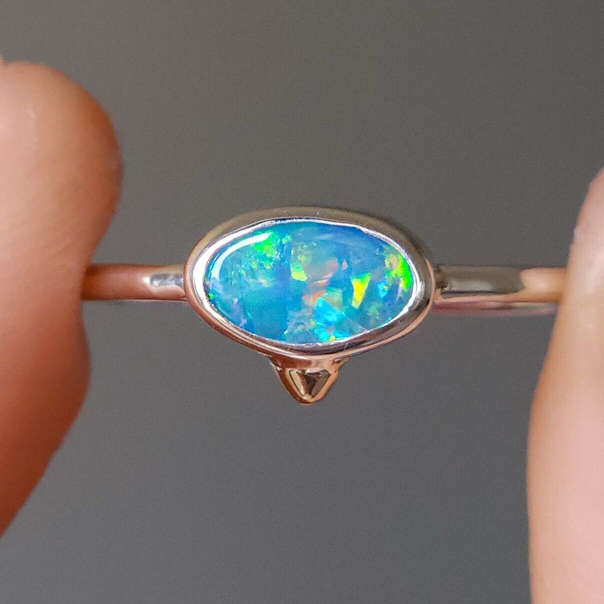 Australian Opal Doublet Ring, SIZE 8, 14K Gold and Silver Opal Ring, Dainty Ring